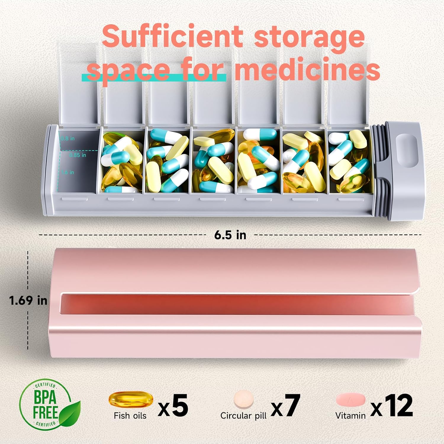 7 Day Weekly Metal Pill Organizer Travel，Portable Small Pill Box BPA-Free image 2