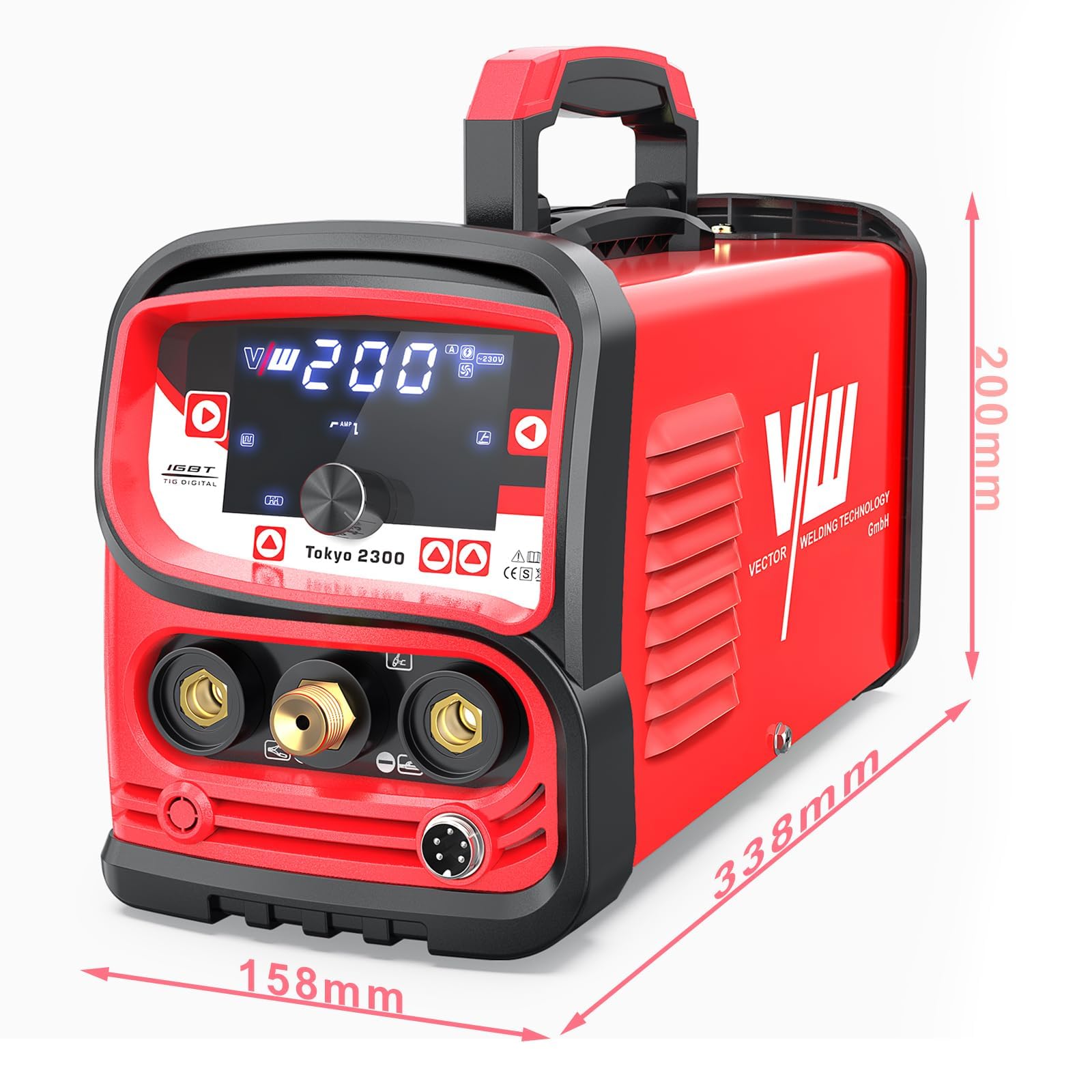 Saldatrice TIG DC e MMA 200A Kit Completo - Tokyo 2300, con Elmetto, Funzione Pulse, IGBT, per Lavori Professionali e Fai da Te - VECTOR WELDING