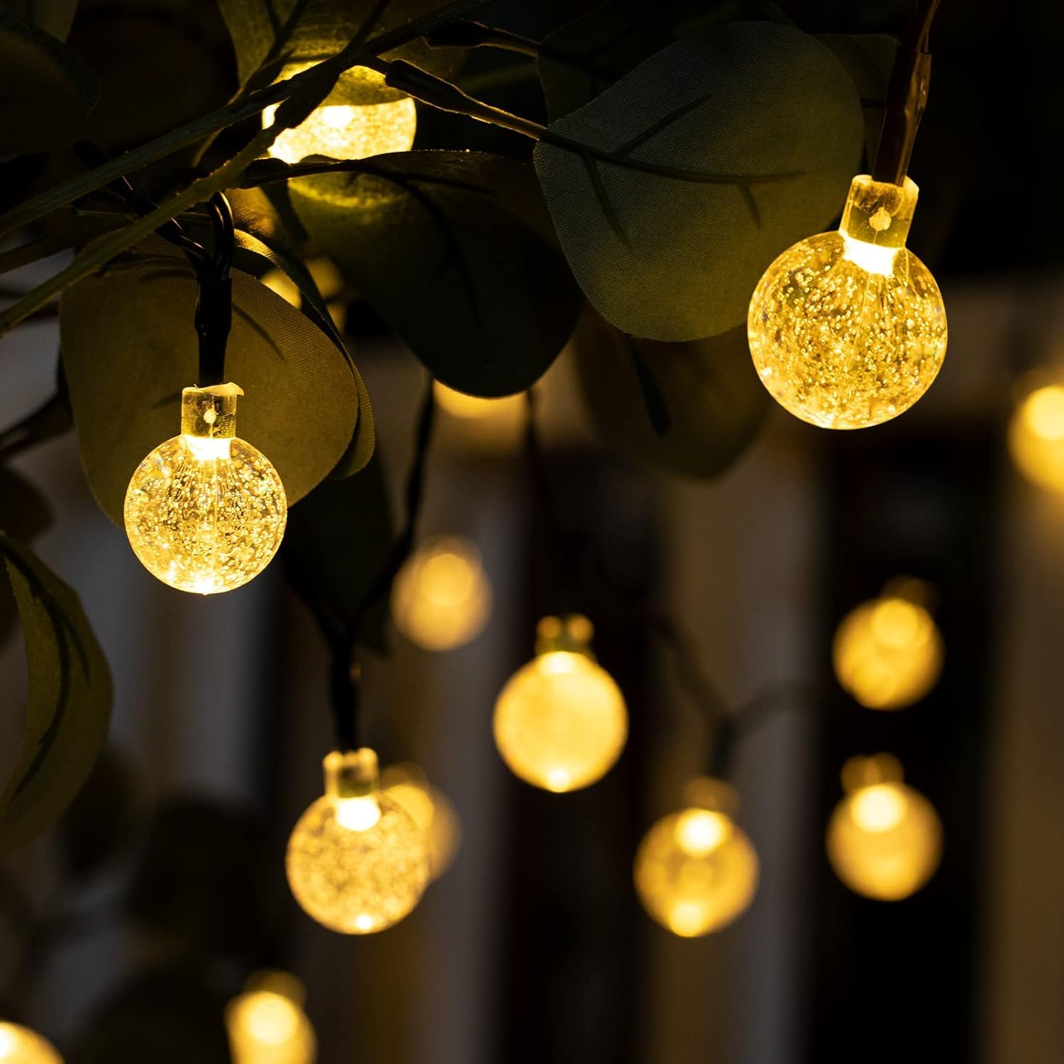 Guirnalda De Luces Solares Para Exteriores 22 Metros 200 LED Focos Luces De Cadena Decorativas Para Jardín, Luces De Cadena De Bola 8 Modelo Adecuados Para Césped Fiesta Navidad (Blanco Cálido, 22M)