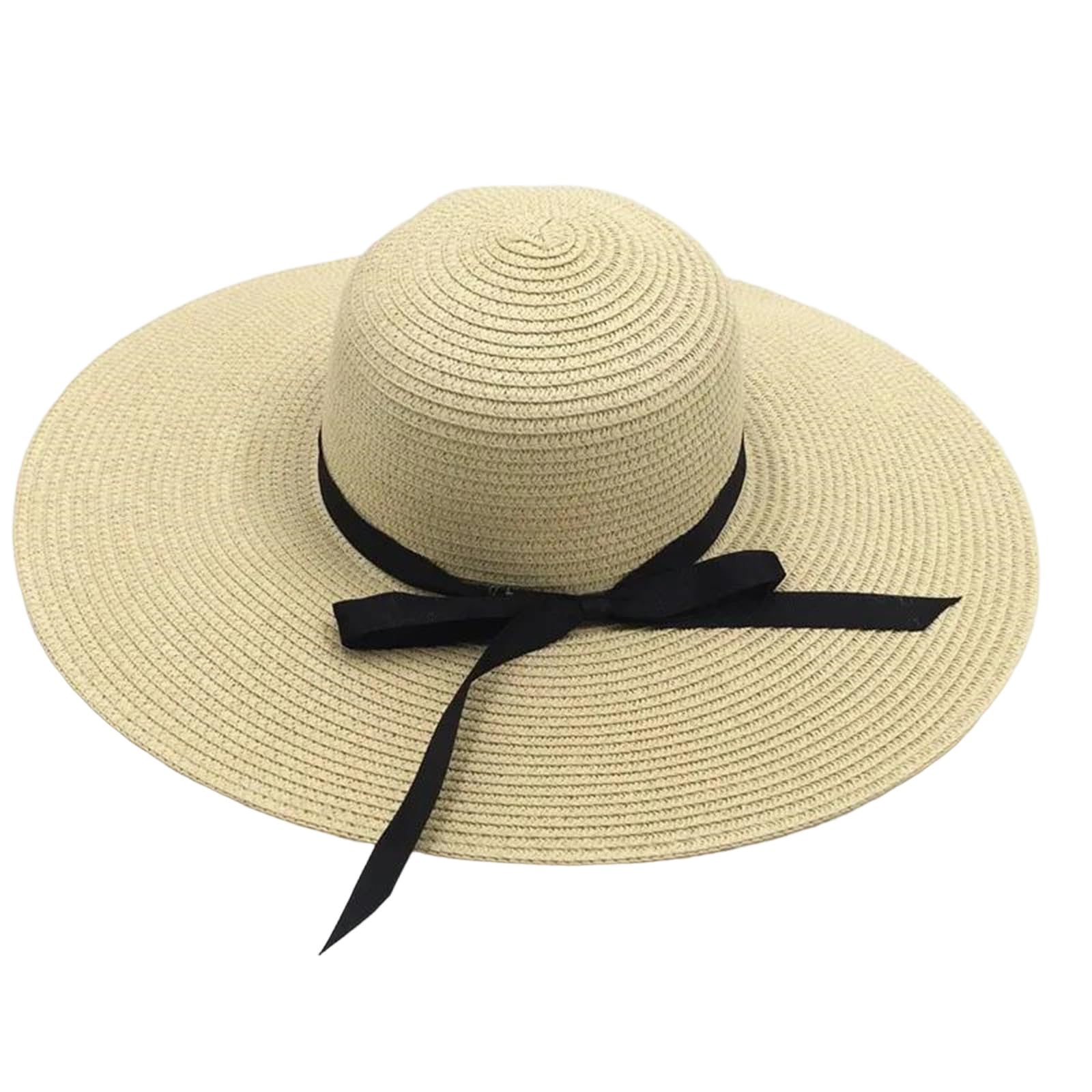 EYRMQWJPC Wide Brim Sun Hat, Women's Straw Sun Hat Wide Brim 11-14cm Protection Multicolor Beach Travel Summer(Ribbon Beige,Brim 14cm)