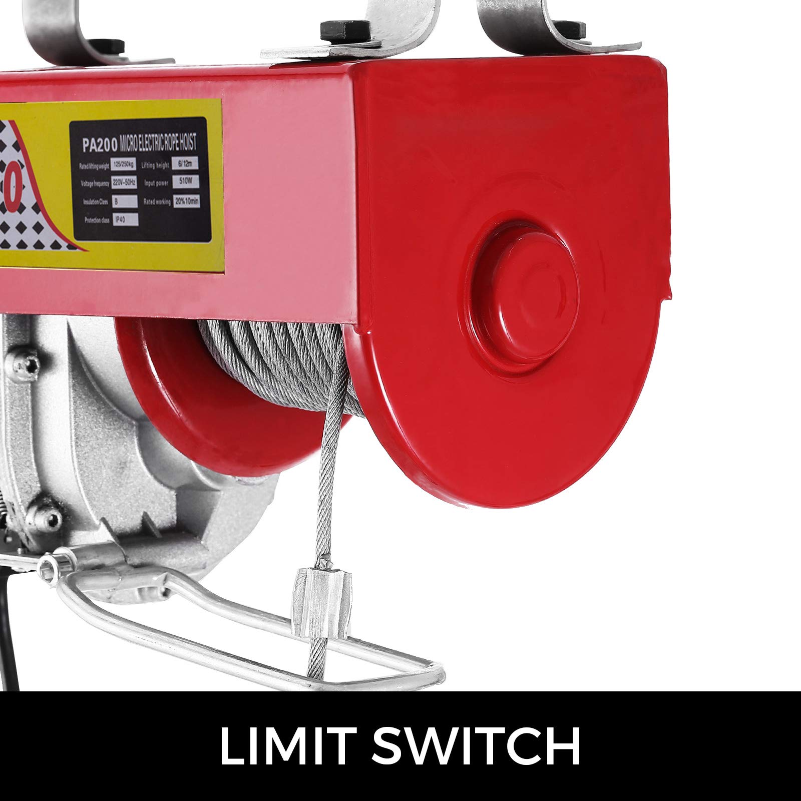 VEVOR 200/100kg Polipasto Eléctrico 220V, Cabrestante Eléctrico de Acero 12M, Elevador Electrico para el Hogar, Taller (200/100kg)