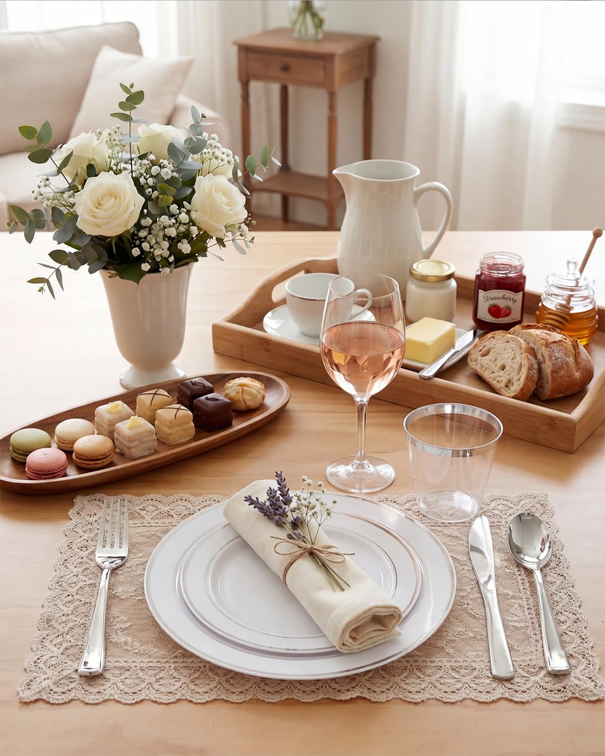 bUCLA 150 Piece Silver Disposable Dinnerware Set -5