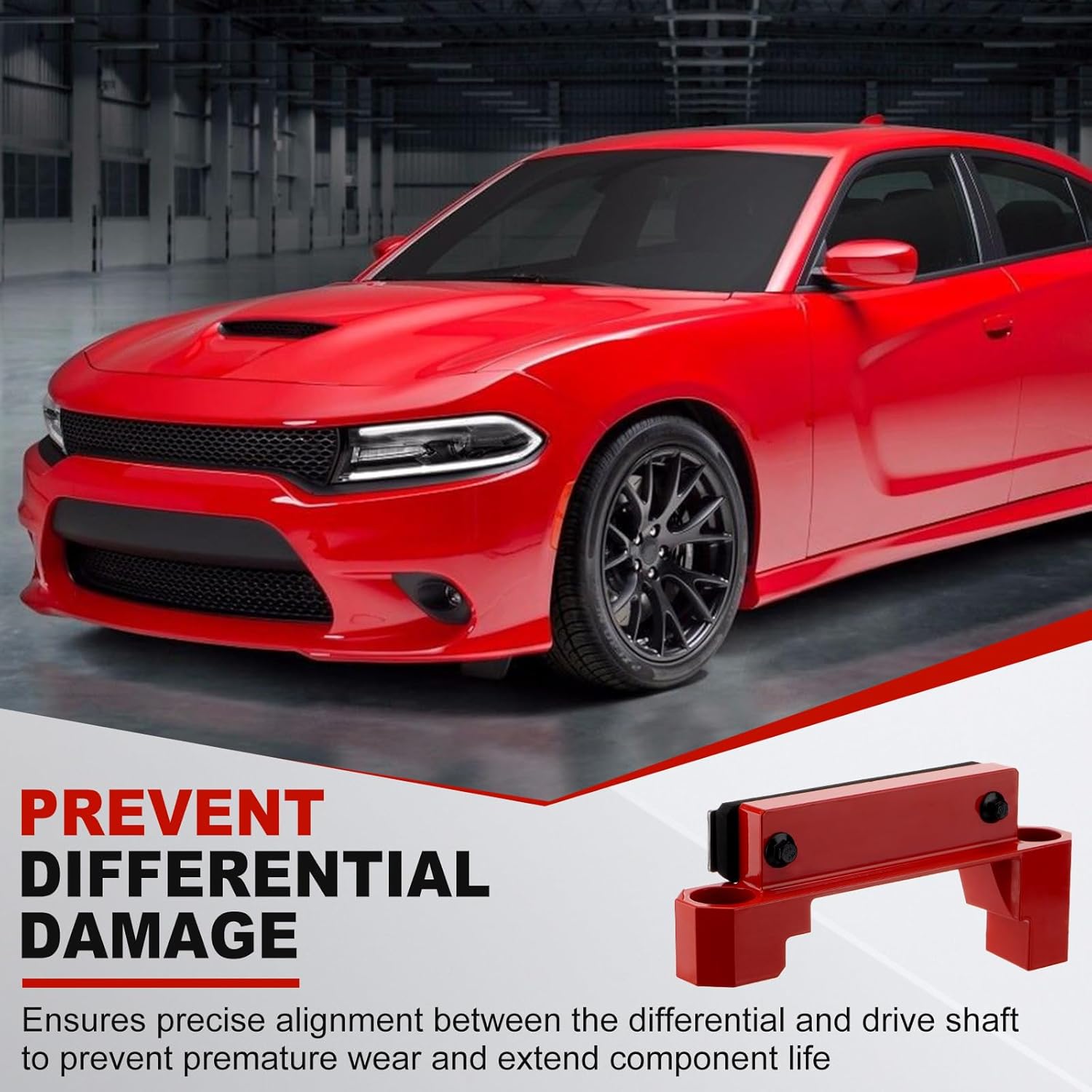 Billet Rear Differential Brace, Aluminum Alloy , Quick Installation, Compatible with 2015-2023 Chrysler 300, Dodge Charger/Challenger SRT Hellcat Scat Redeye, Red