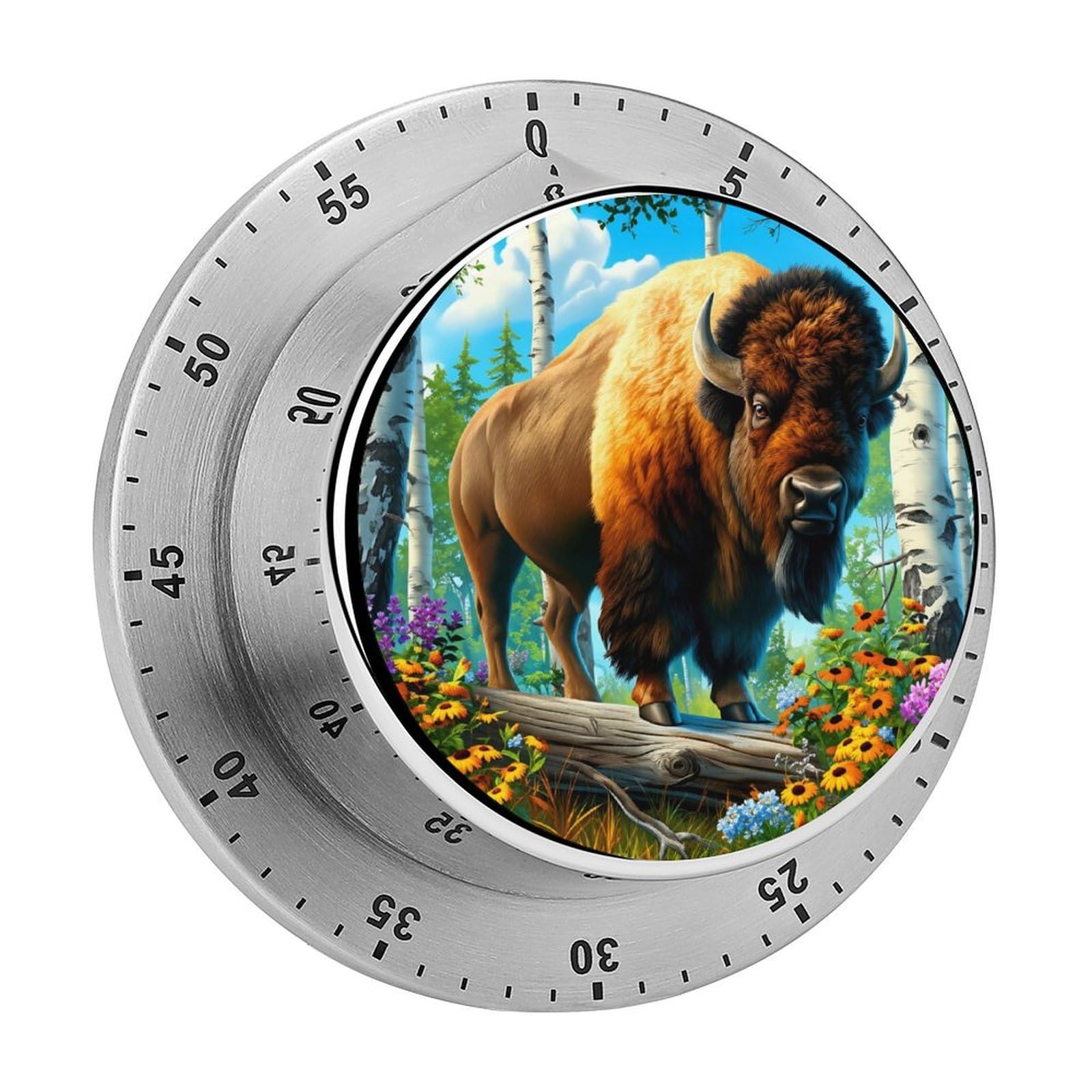 Bison Birch Tree Wildflower Nature 60 Minute Wind Up Timer,Visual Mechanical Magnetic Timer with Loud Alarm for Kitchen