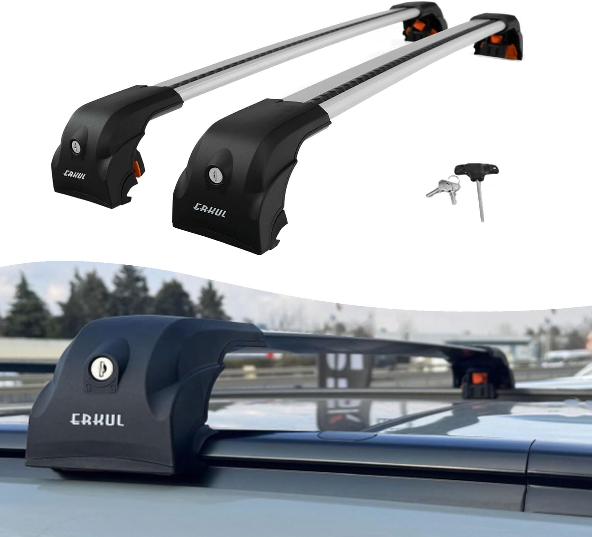 Premium Car Roof Bars for Hyundai Santa Cruz 4 Dr Double Cab 2022+; Lockable Roof Rack Cross Bars, Compatible with Flush-Mounted Roof Rails (2 Pcs) Grey