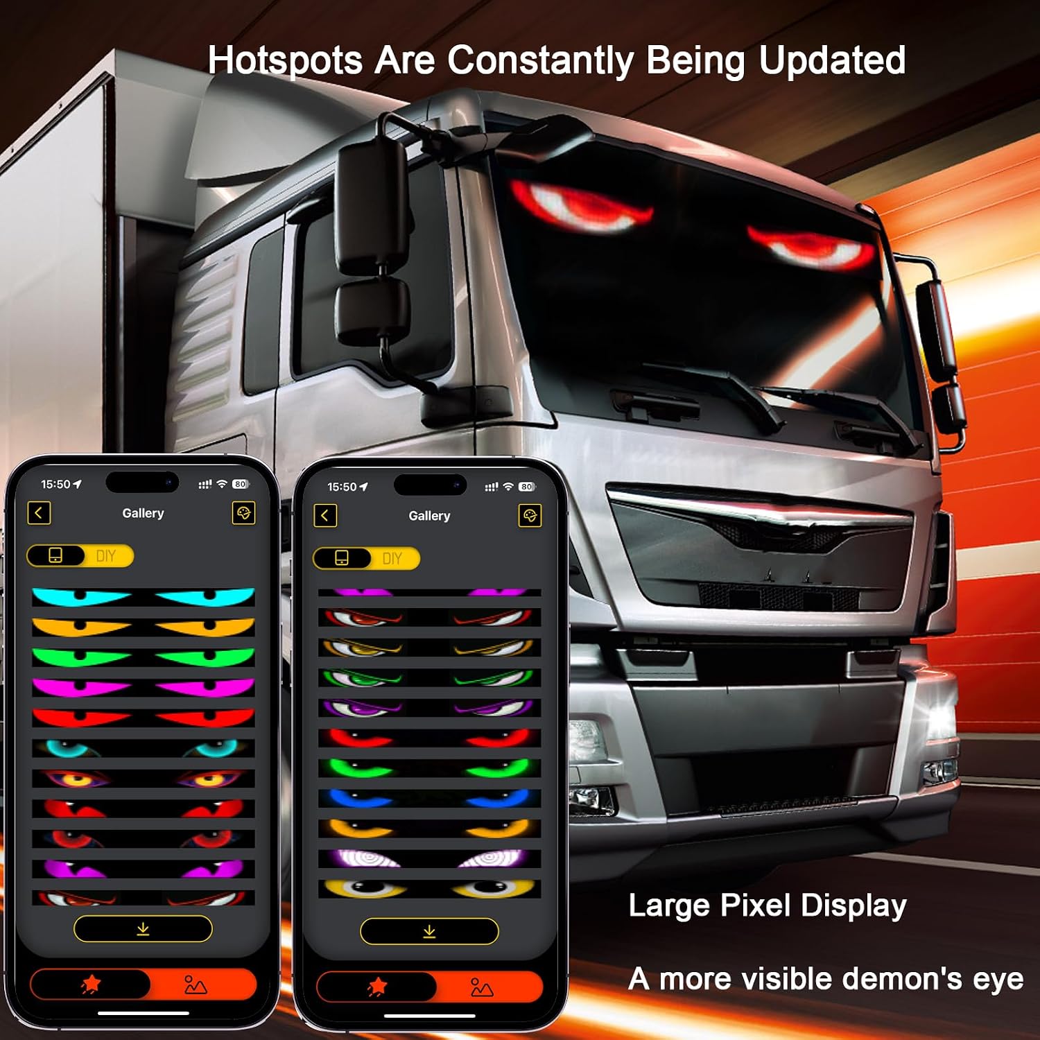Super RGB Large LED Devil Eye Lights for Windshield 69"x7.5" [Advanced Chip, 100% Synced Dual Screen] Programmable Custom Big LED Cat Eyes Display for Truck/Golf Cart Window with Remote & APP Control
