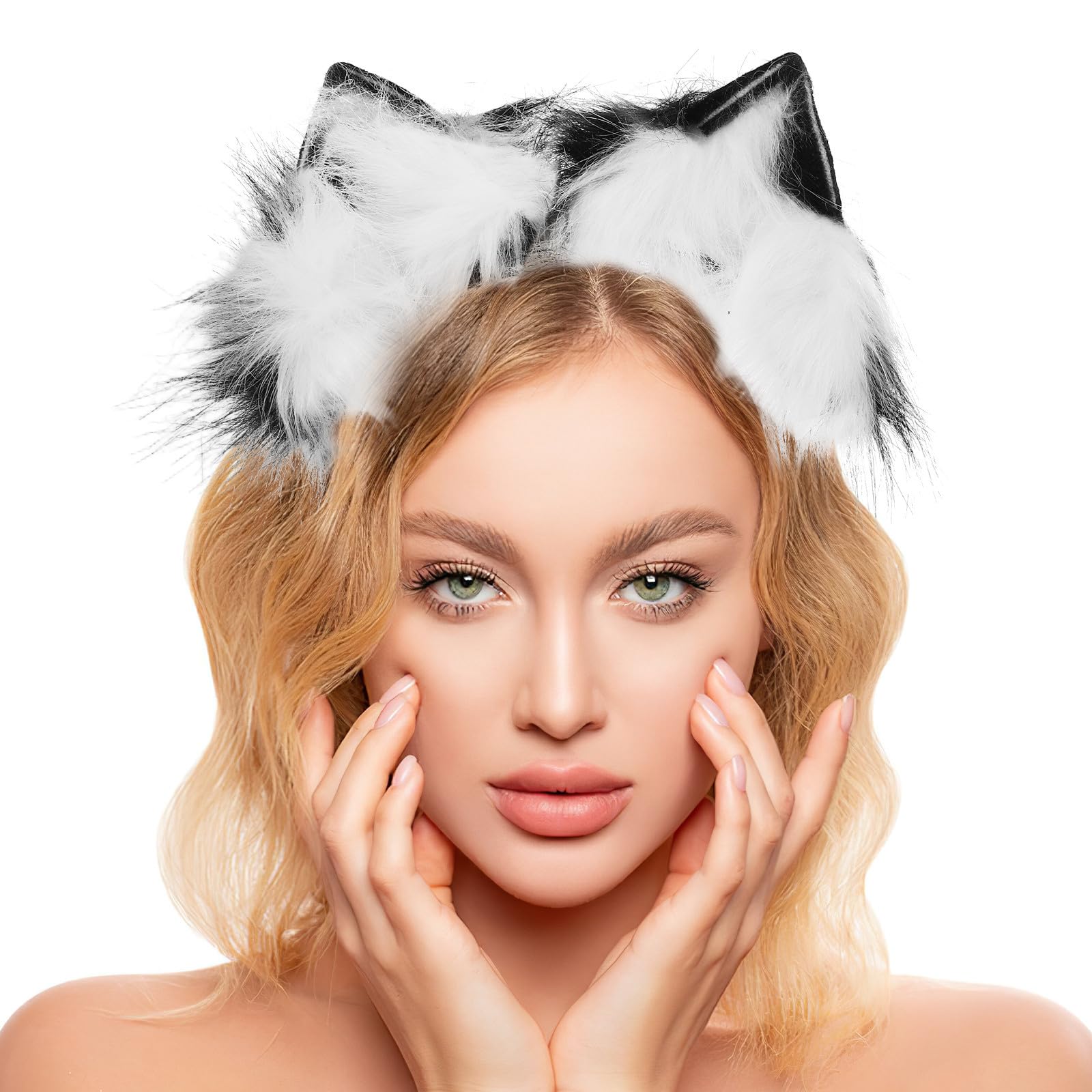 Housoutil Diadema con Orejas de Animal de Cosplay, Orejas y Mitones Guantes, Felpa y Plástico, con y Guantes, para Adultos, Halloween y Fiestas Temáticas de Zoológico y Bosque
