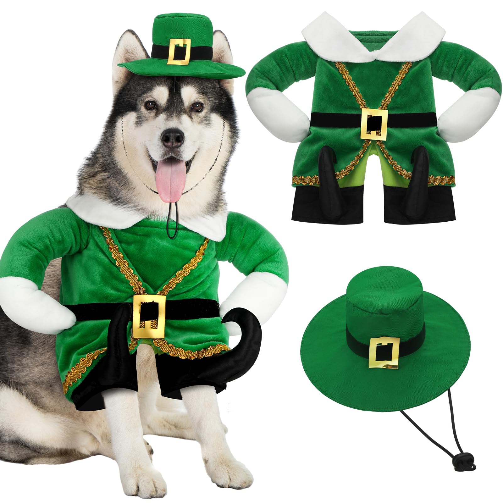 Hollowfly St. Patrick's Day Dog Costume Walking Leprechaun Dog Outfit with Arms Irish Day Holiday Pet Clothes Cosplay Accessories for Cat Doggy Pet(L)
