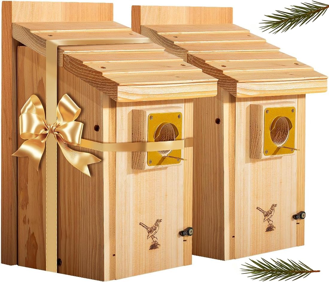 Premium 2pk XXXLL Bluebird Houses for Outside,Heavy Duty Western Red Cedar Audubon Bird House for Outdoor,Wall Pole Mountable,1.5” Metal Guard Hole 13/16" Thick, Assembling Need, 2026 Updated Version