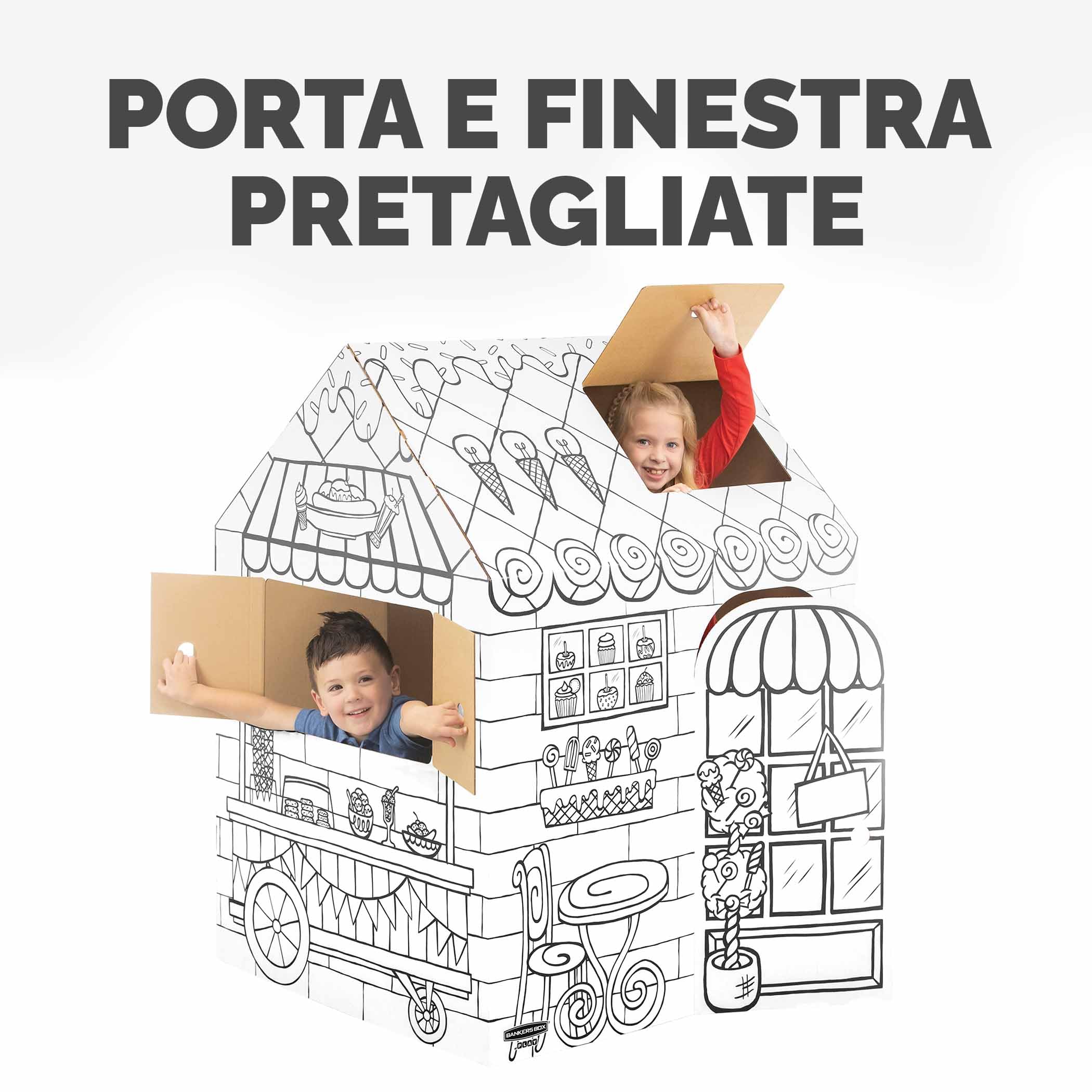 BANKERS BOX Casetta Dolcetti in cartone per bambini – Casa giocattolo - Per giocare al chiuso XL (81.3 x 81.3 x 121.3 cm) - Età 3+