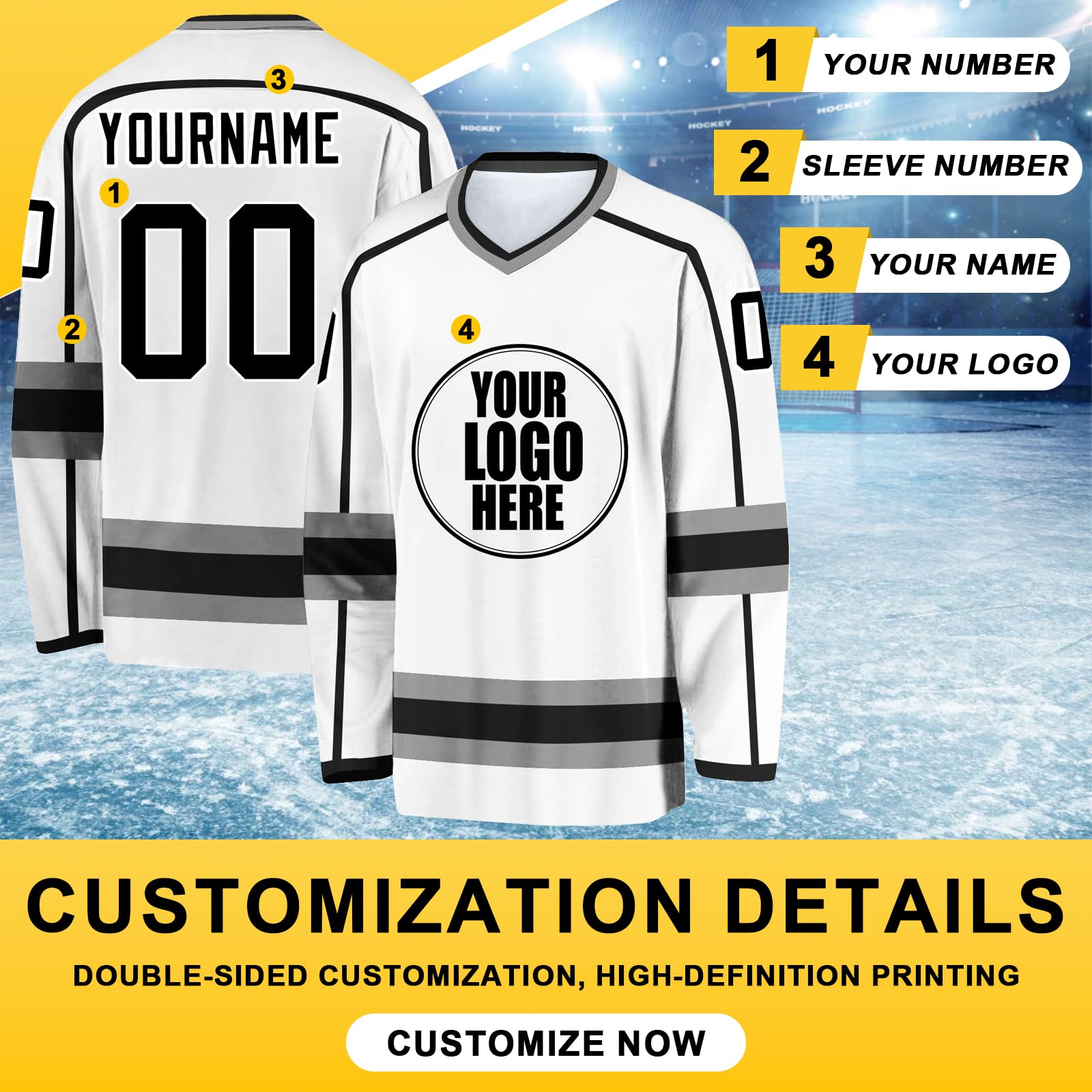 Maillots de Hockey Personnalisés avec Logo, Nom d'Équipe et Nom Personnel