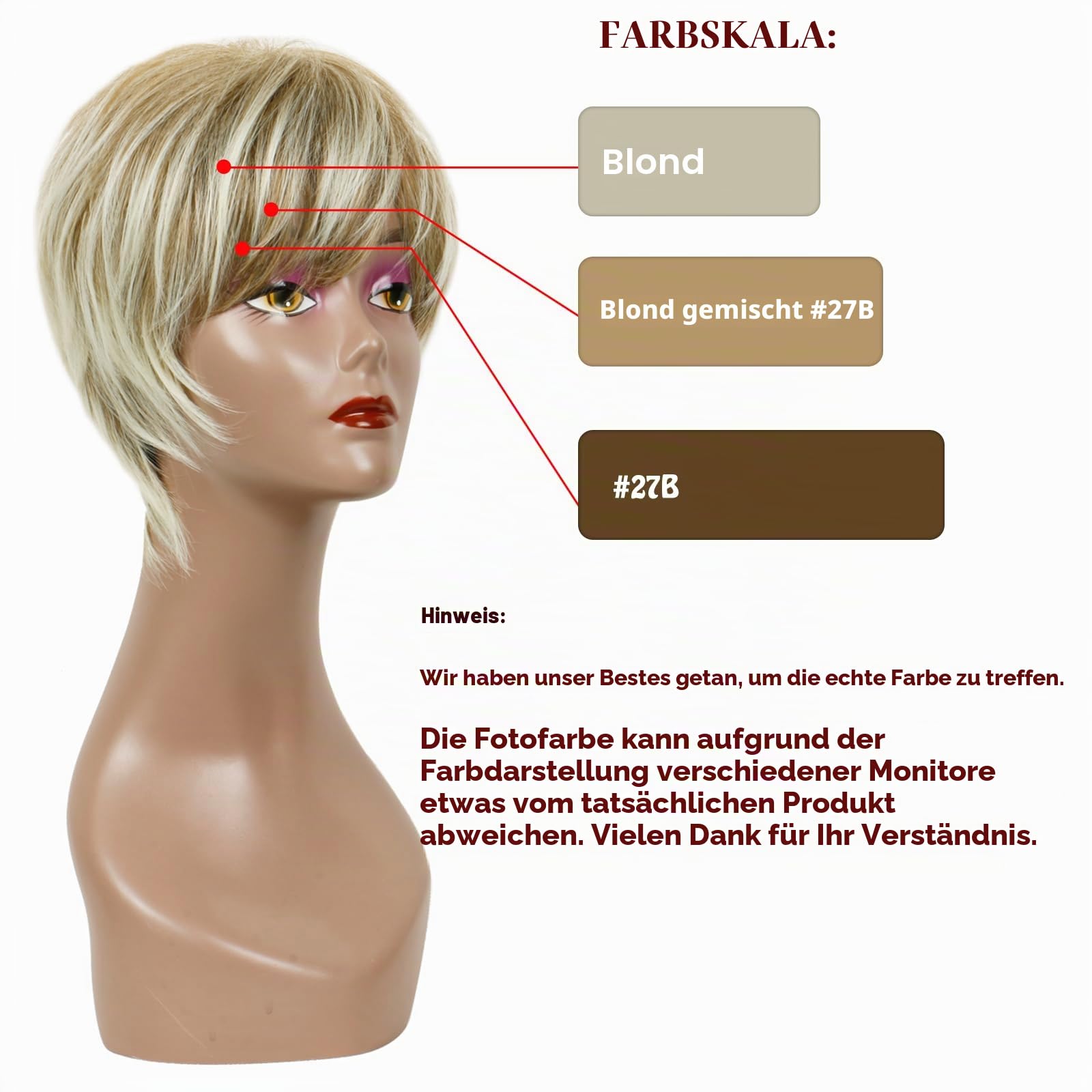 Creamily Perücke Kurz Blond Perücke Pixie Kurzhaar für Damen Synthetisches Kurzhaarperücke Damen (Blond gemischtes Braun)