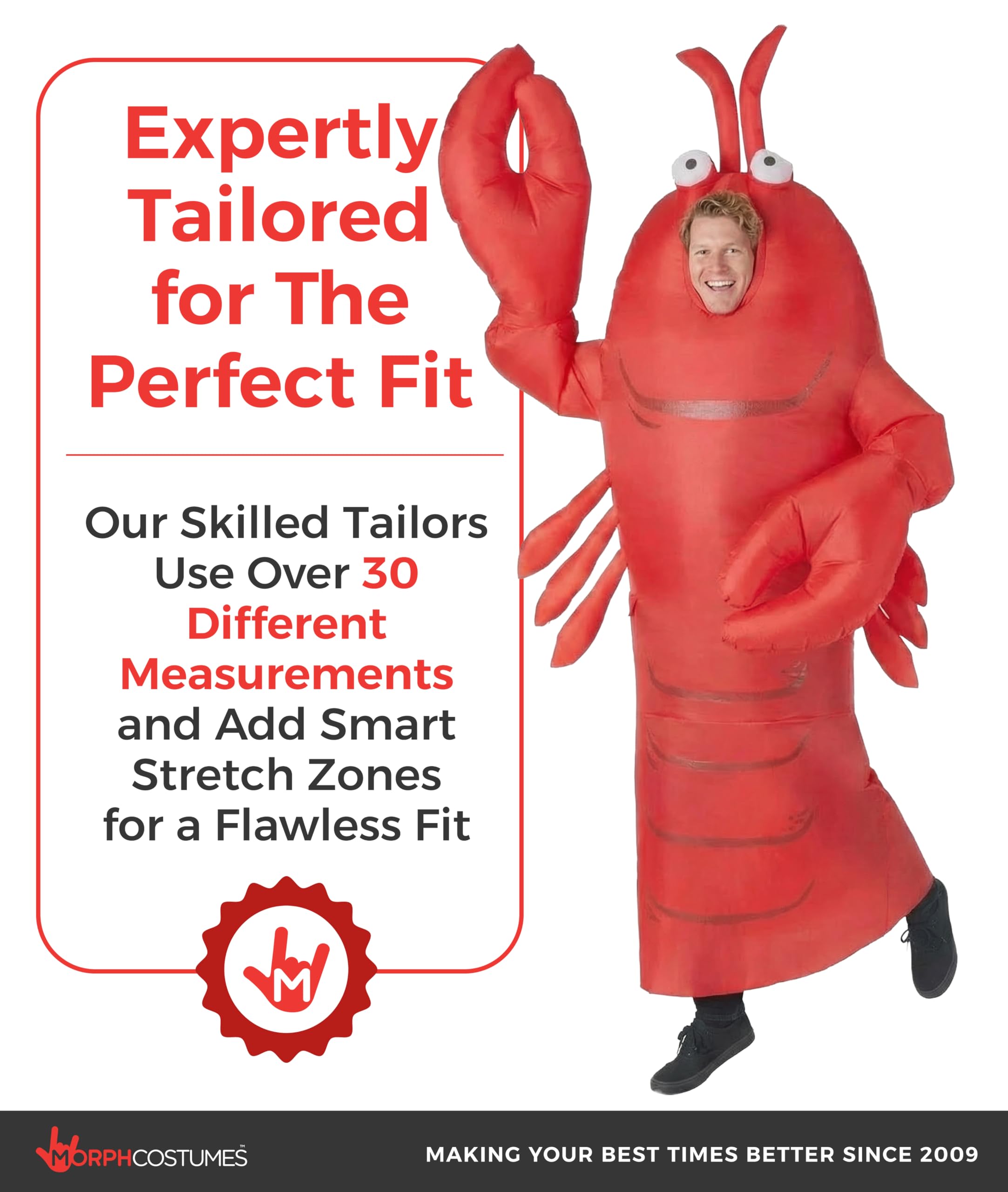 Morph Aufblasbares Hummer Kostüm für Erwachsene, lustiges Lobster Meeresbewohner Karneval Fasching Halloween Kostüm – Tierkostüm für Erwachsene