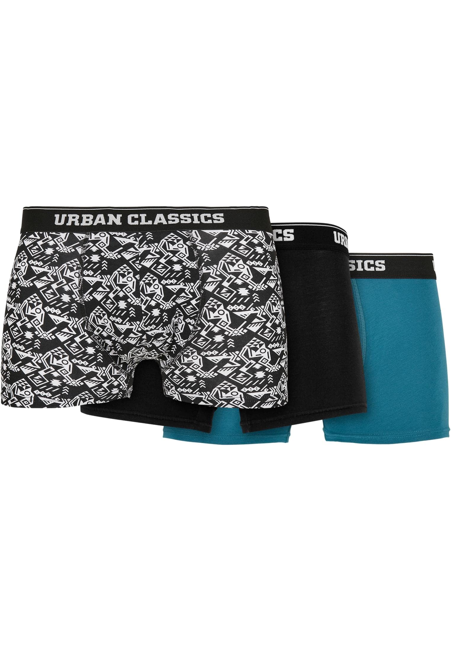 Urban Classics Men's Organic Boxer Shorts, 3 Pack, Detail AOP/Black/Jasper, M