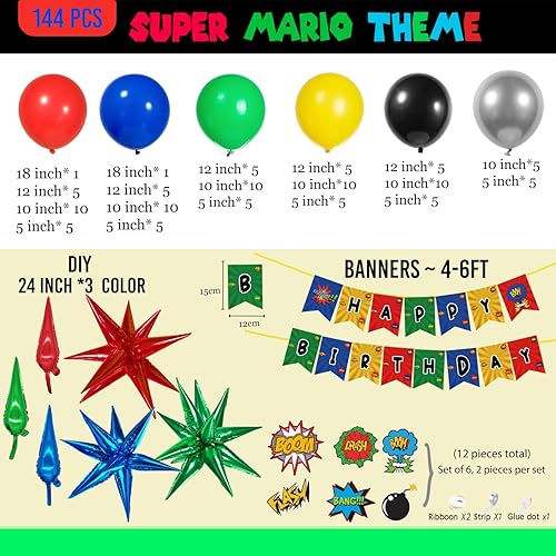 Miniatura 6 de Kit de guirnalda de globos de superhéroe, globos rojos, azules, verdes, amarillos, negros, globos y globos de estrella, calcomanías de tarjetas para
