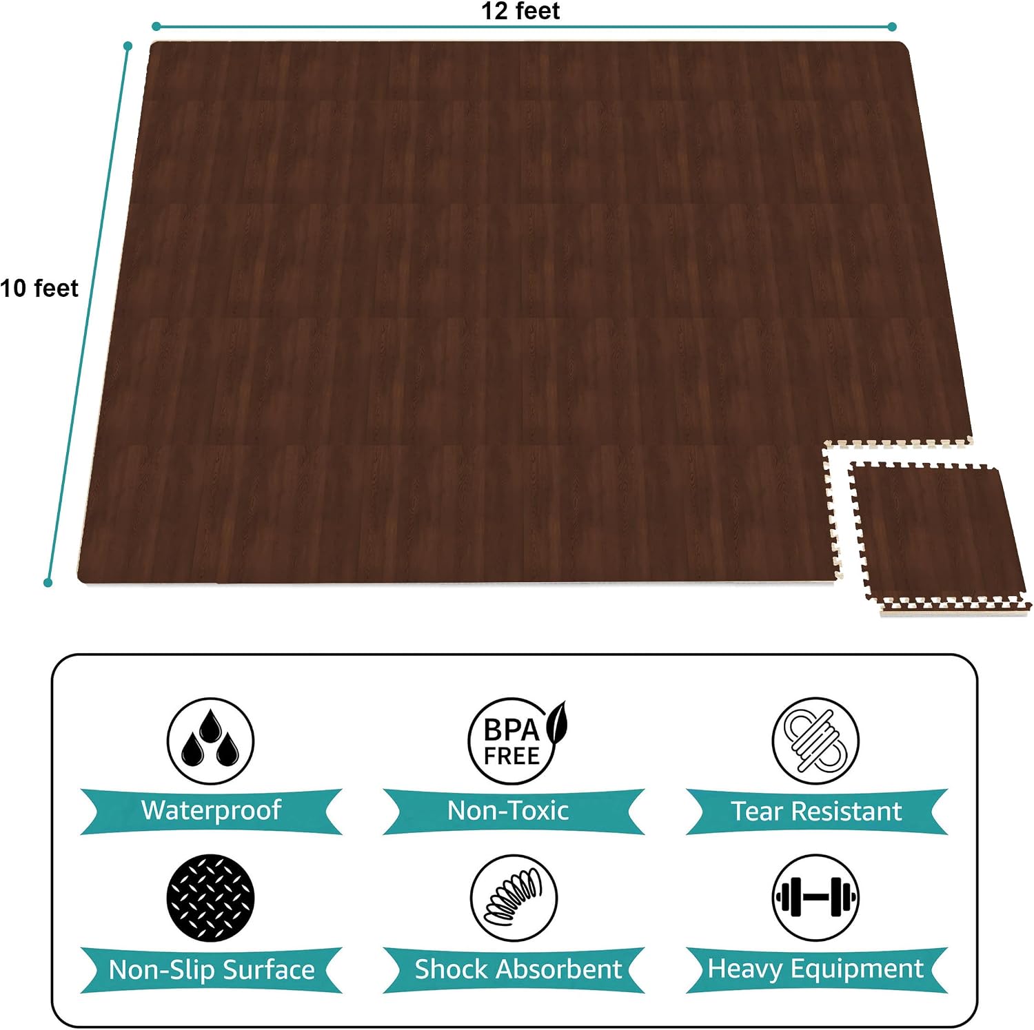 Sorbus 120 Sq. Ft. Wood Grain Floor Tiles Foam Mat EVA Interlocking Mats Tile 3/8-Inch Thick Flooring Wood Puzzle Exercise Mats w/Borders - Home Playroom Basement, Apartment, Trade Show, Baby, Dance