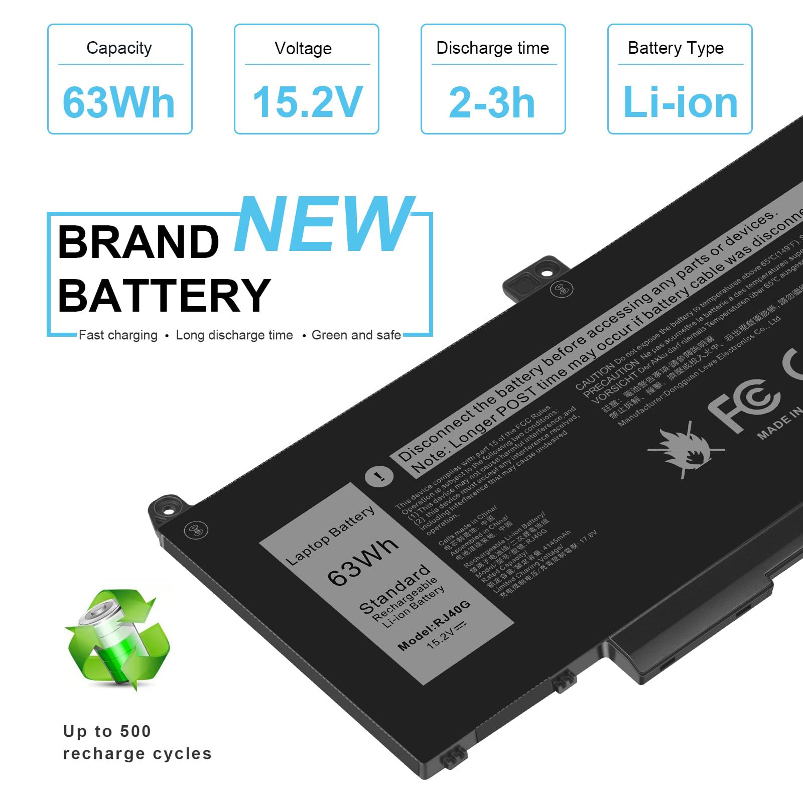 ASUNCELL 15.2V/63Wh RJ40G Batterie d'ordinateur Portable pour Dell Latitude 14 5420 CHKFM FDTCY XPC5H Series, Latitude 15 5520 39V1H FPKNM Series, Precision 15 3560 3H45Y 4MTF7 758J7 7RV10 Series