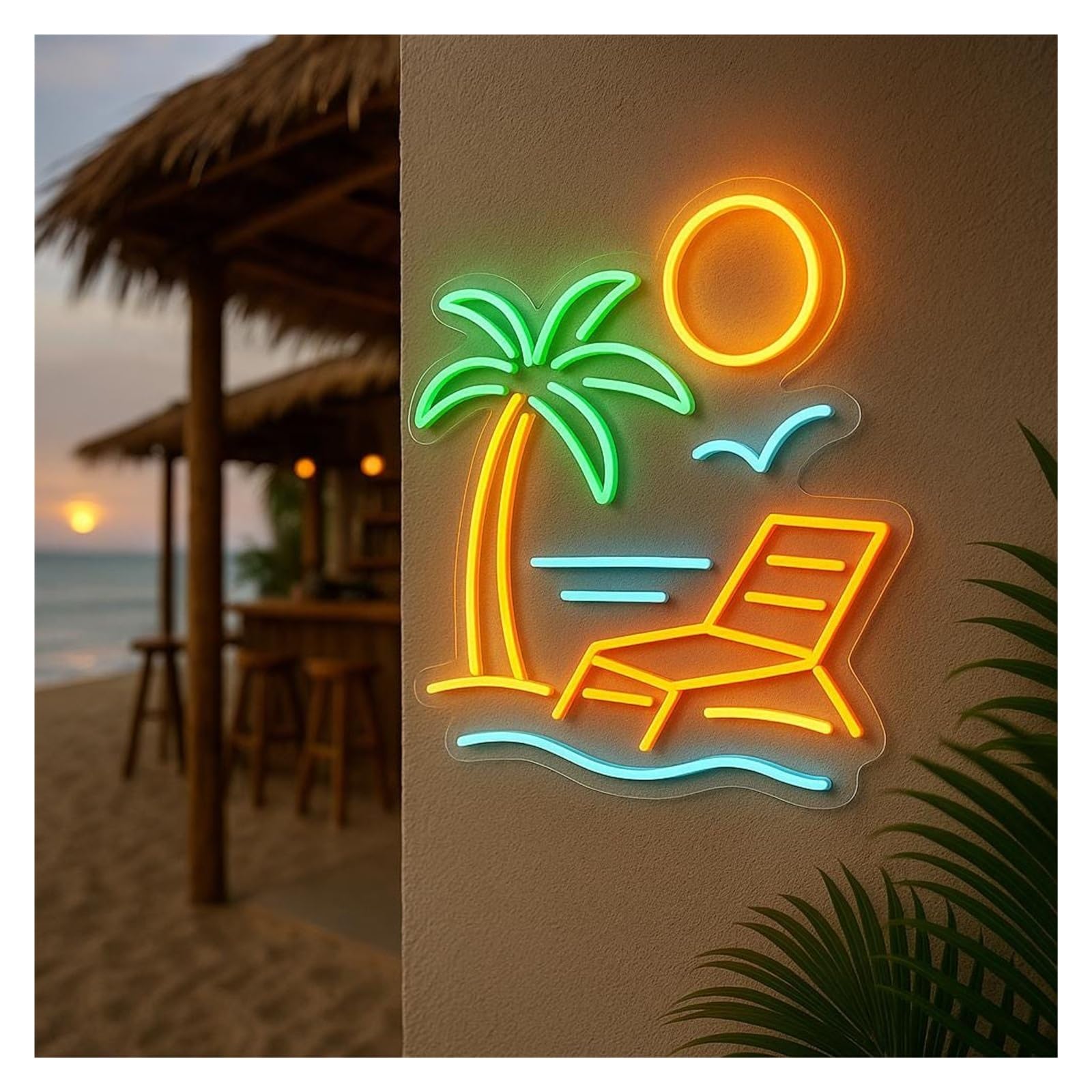 RONGCH Hanging Art Signs Pool Neon Sign Palm Tree and Lounger for Gameroom Bedroom Bar Livingroom Birthday Party Wall Decoration 50cm(C)
