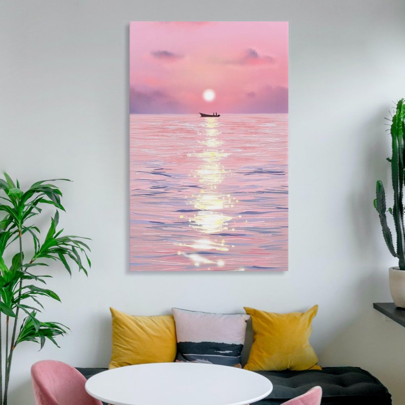 Amazon.co.jp: 絵画 ピンクの夕日が海を輝かせるインテリア 絵画 魅惑