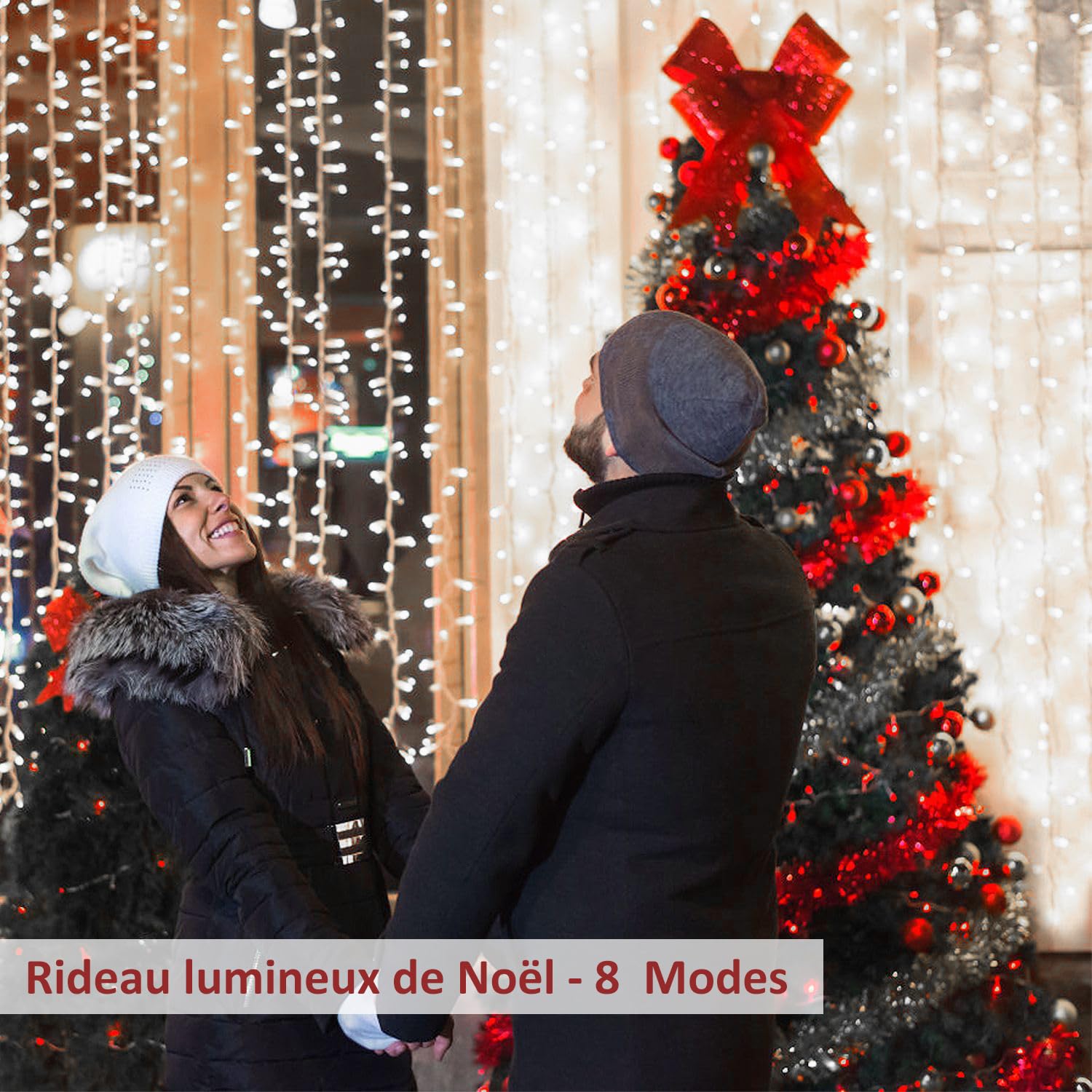 Rideau Lumineux 600 Led 6M X 3M Rideau Lumineuse Noël Alimenta Secteur, 8 Modes Guirlande
