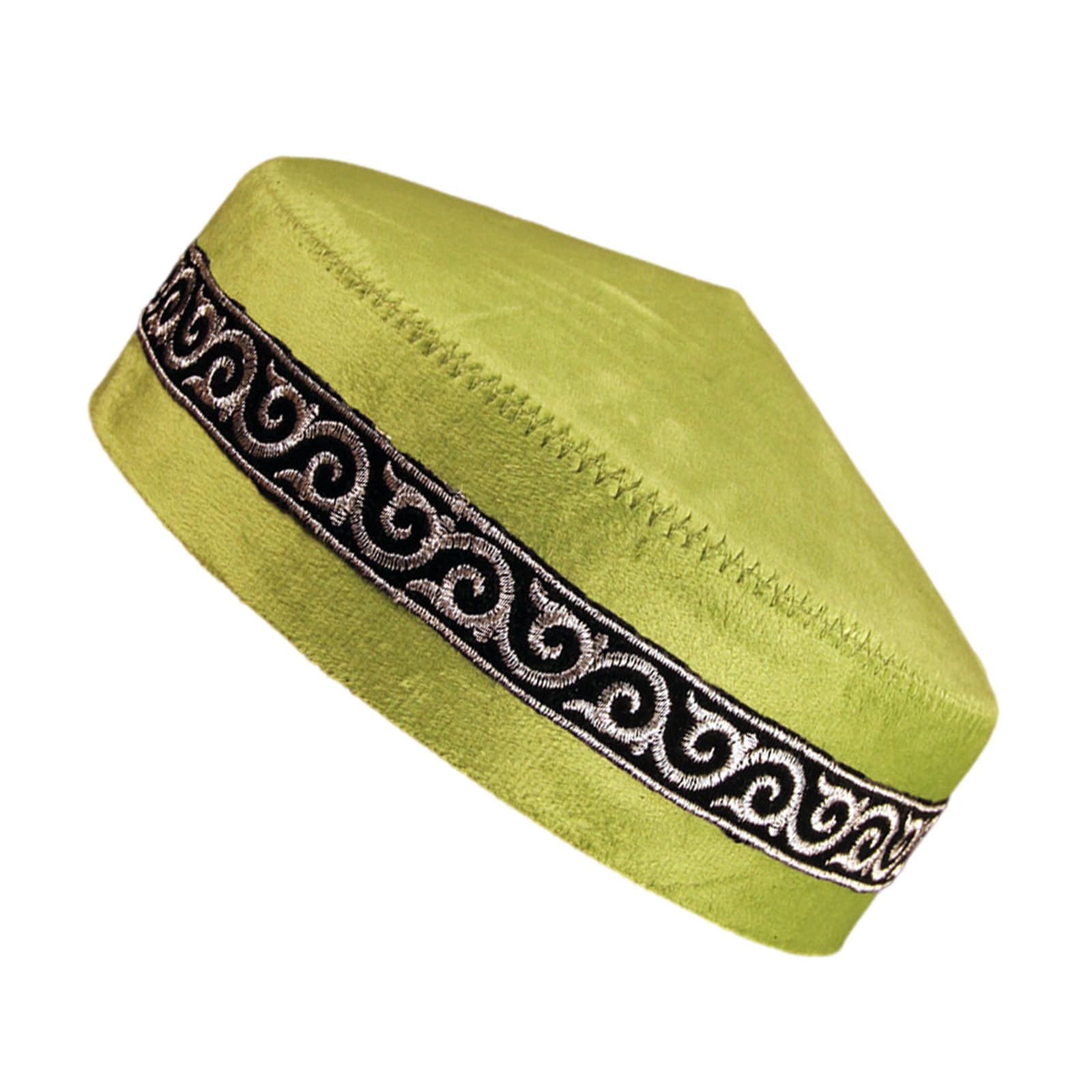 CAZSTYK Blue Skull Caps Soft Polyester Religious Ceremony Cultural Embroidered Headwear Stage Costume Ethnic Headwear