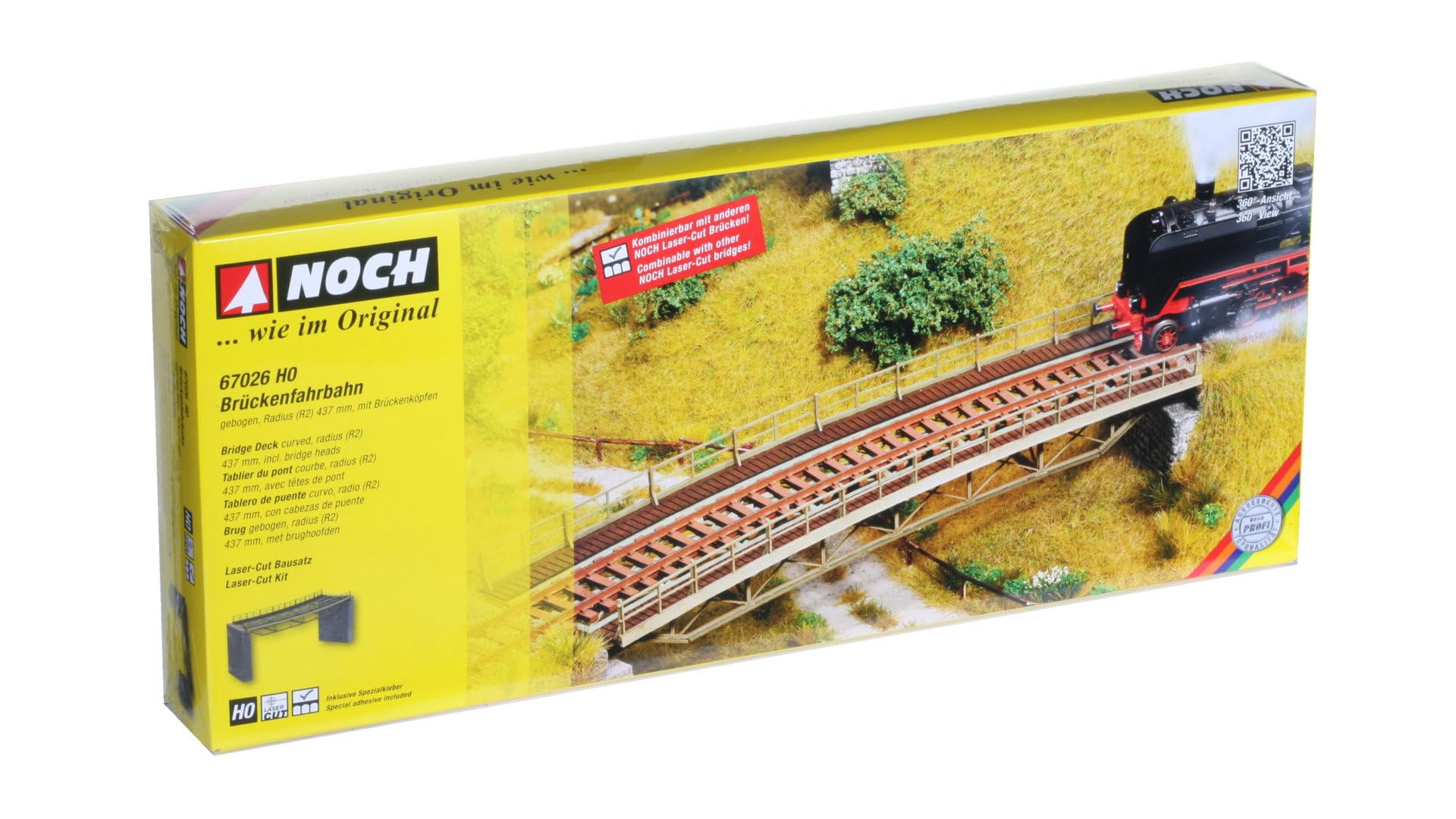 NOCH Brückenfahrbahn, gebogen, Laser-Cut Modellbau Brücke, 437 mm Radius, ideal für Spur H0 Dioramen