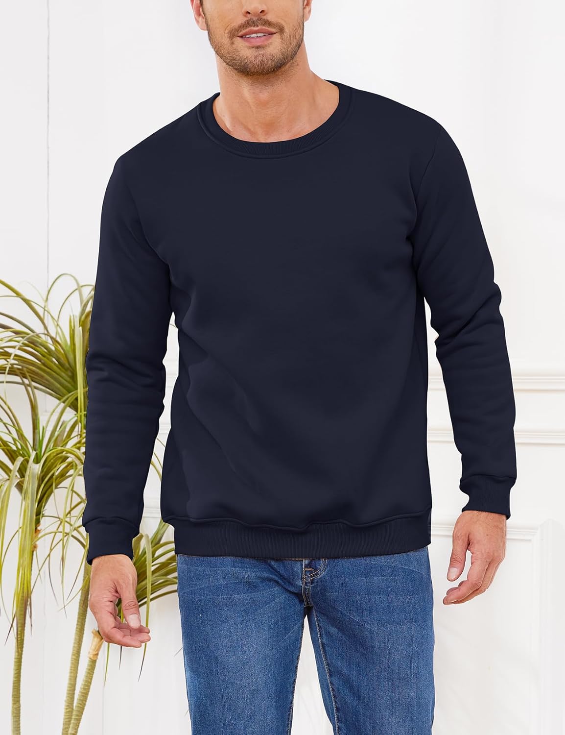 Gihuo Mens Fleece Crewneck Sweatshirts Sherpa Lined Pullover Winter Warm Shirt - Image 5