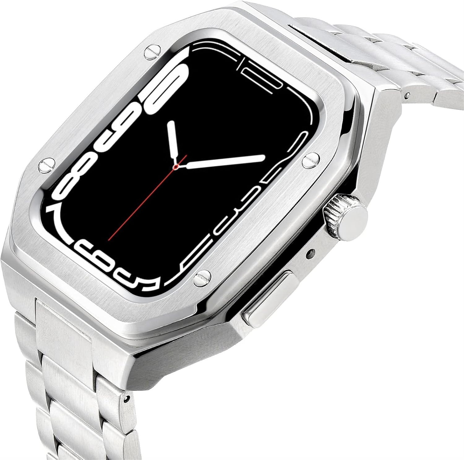 SCHIK Replacement Leather Strap Modification Kit For Apple Watch Band 44mm 45mm，Metal Case Bezel Strap For IWatch Series 8 7 SE 6 5 4