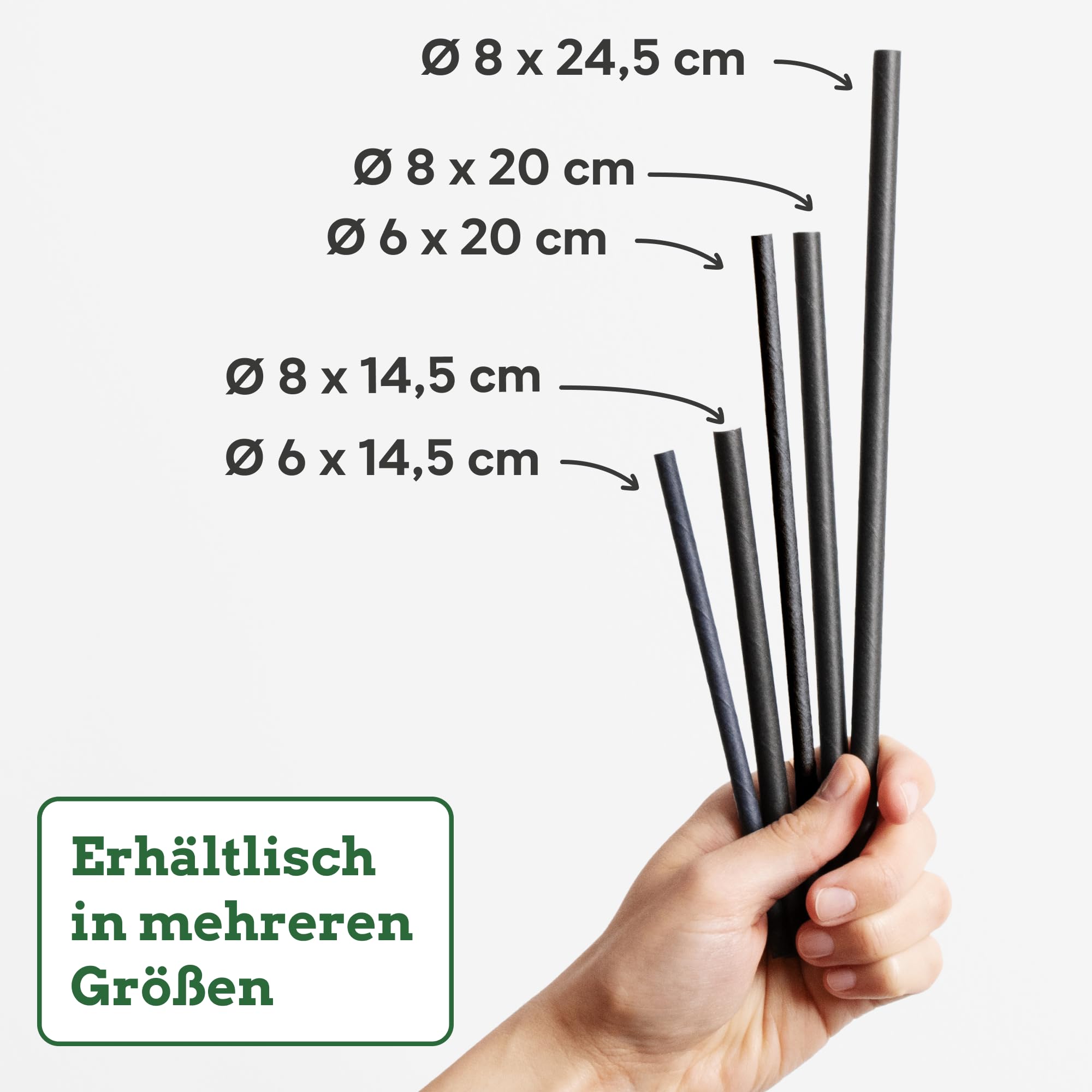 wisefood Cannucce di carta monouso – 500 pezzi Ø 6 mm x 20 cm – nero – cannucce stabili in carta, compostabili e biodegradabili – 100% senza plastica, ecologiche