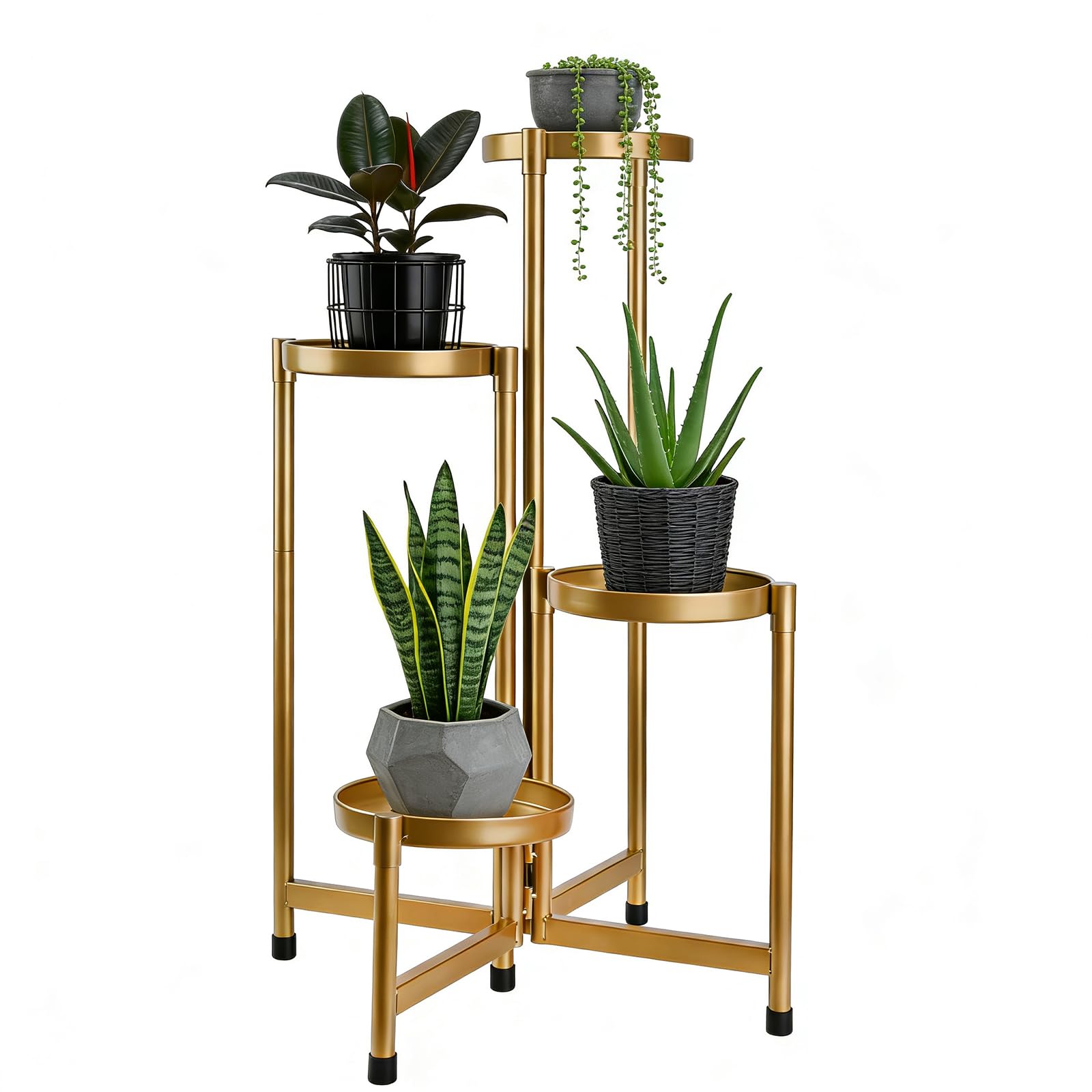 GJRIEFD 4 Tier 31 Inch Plant Stand Indoor Outdoor, Metal Plant Shelf Waterproof, Plant Holder with Folding Design For Home, Living Room, New Upgrate