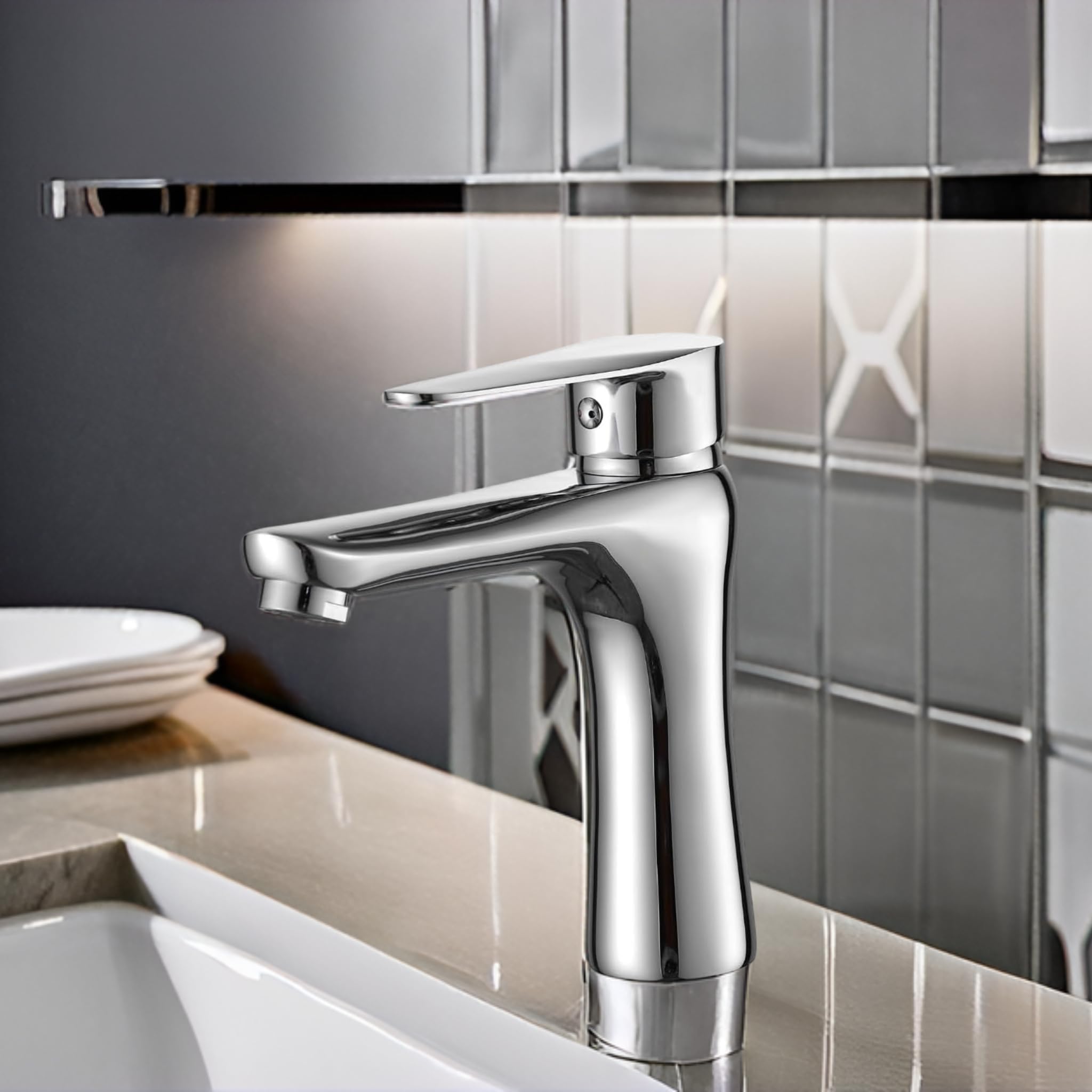 Ariel Bathroom Basin Mixer Tap, Sleek Chrome Finish, Modern Design, Single Lever Operation, Easy Installation - Image 2
