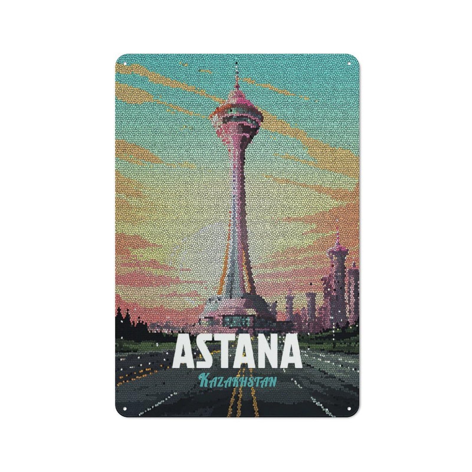 Junmoney Style-20 Astana Kazakhstan Mosaic Shop Front Style Metal Wall Decor 30X20cm, Bistro Metal Sign For Takeaway, Bar, Kitchen Or Counter Area