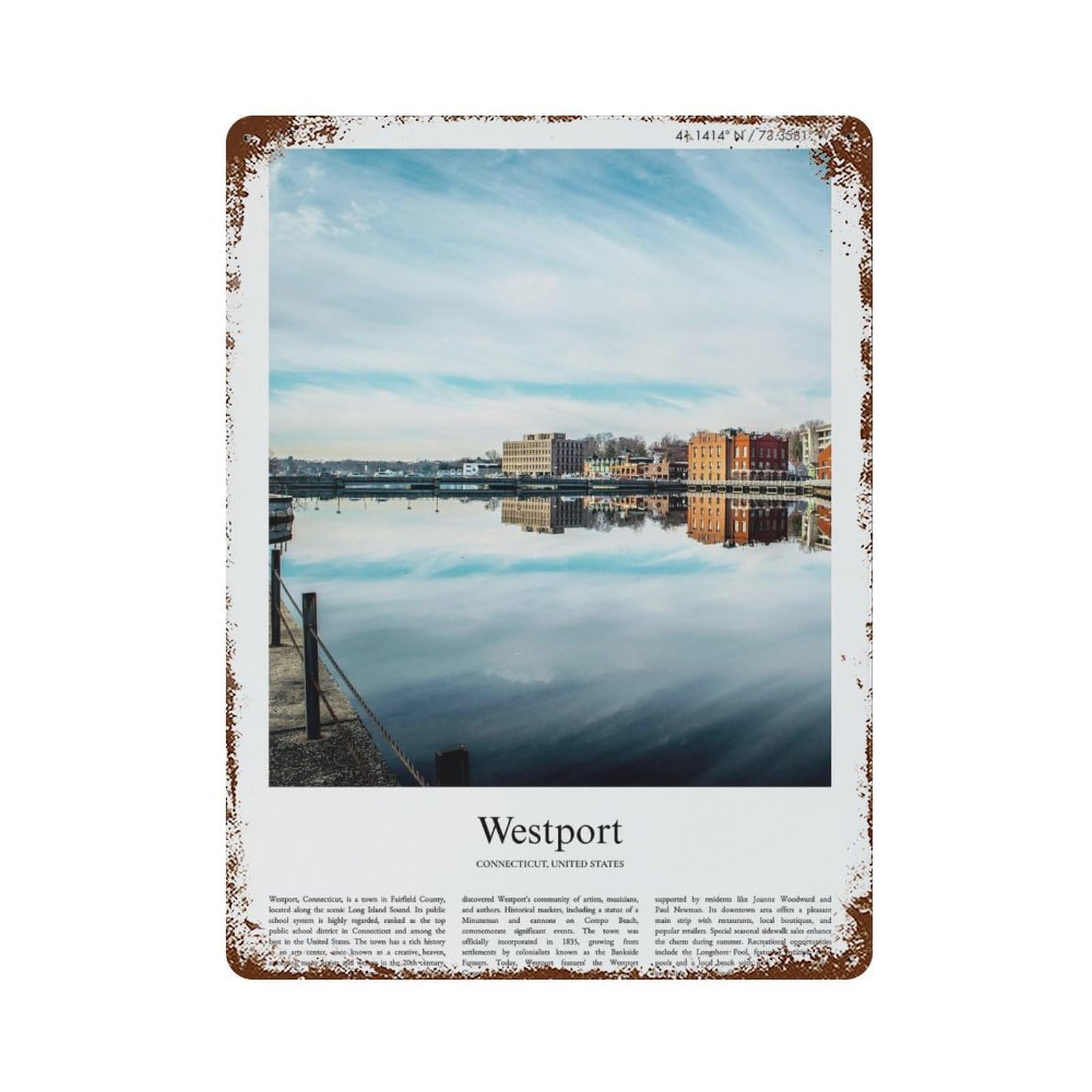 xiaoxiaoshen Westport Connecticut, United States, USA City Scenery Wall Decor Art Metal Tin Poster Modern Home Decor Art Home Bar Shop Decorations Vintage Sign 40x30cm