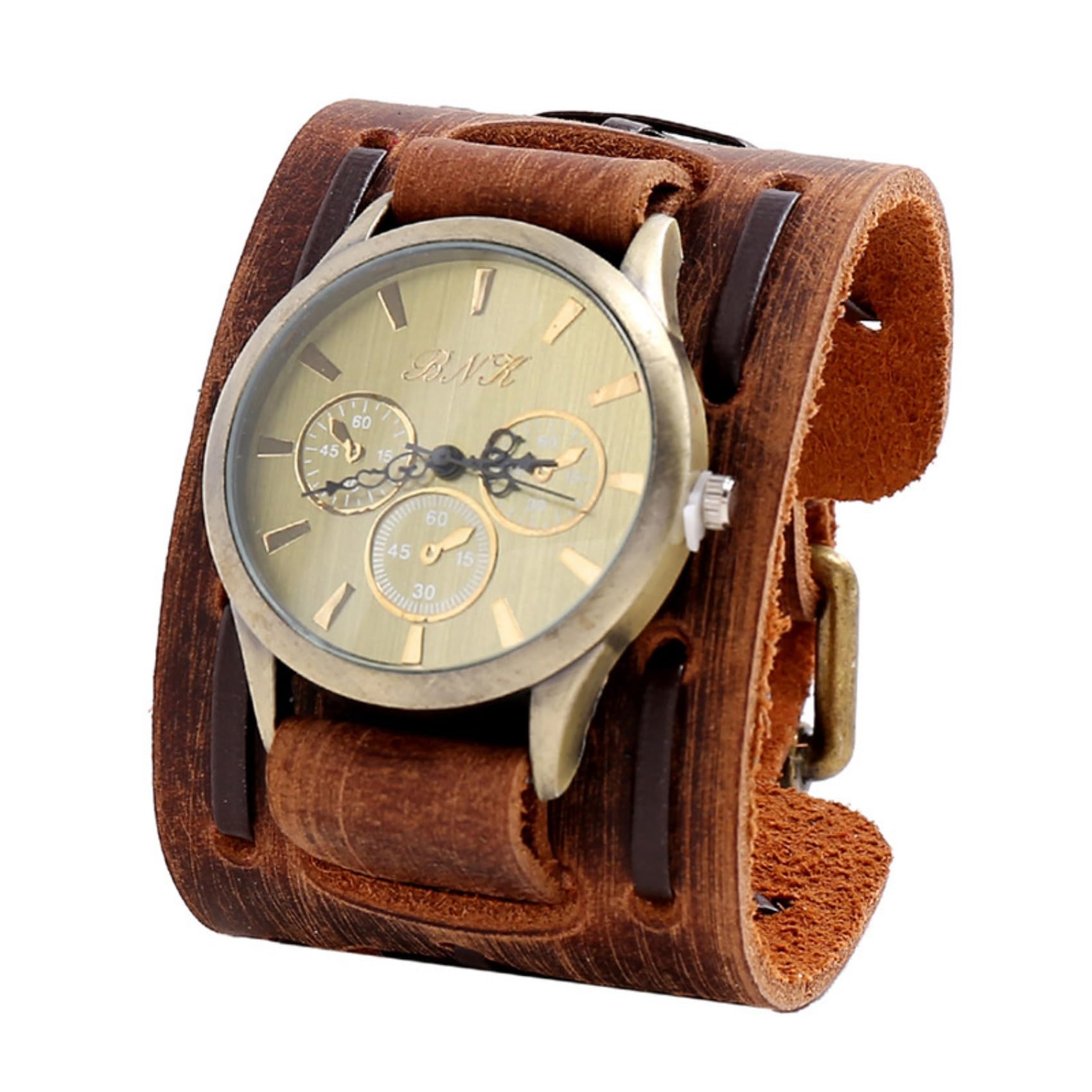 Orologio da uomo, orologio casual da uomo, orologio retrò in pelle di vacchetta invecchiata, stile punk largo cinturino in pelle orologio al quarzo per uomo
