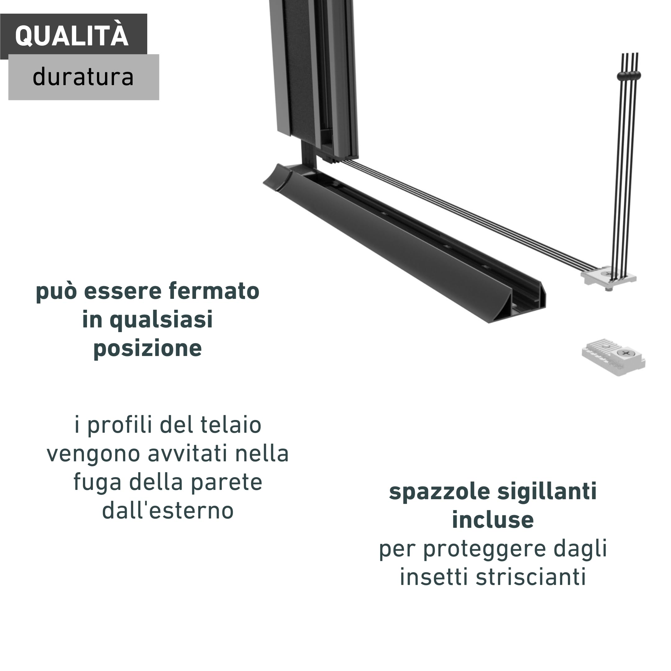 Windhager Porta Plissettata antiinsetti Expert, Telaio in Alluminio per Porte, accorciabile singolarmente, 240 x 120 cm, Antracite