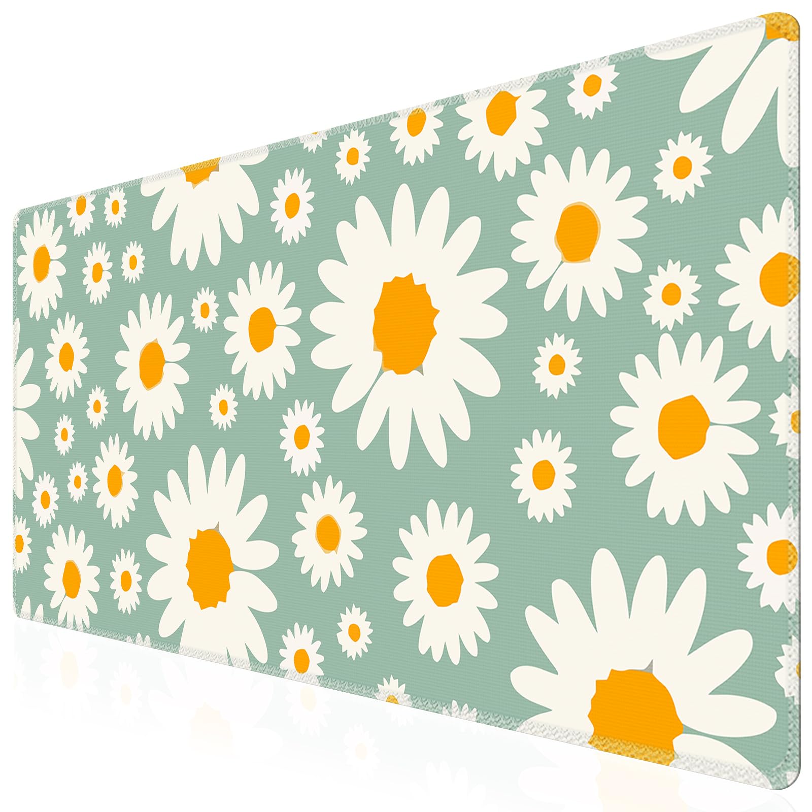 iCasso XXL Large Mouse Pad for Desk, Anti-Slip Big Mousepad with Stitched Edges, Keyboard Mat for Work, Gaming (Daisy)