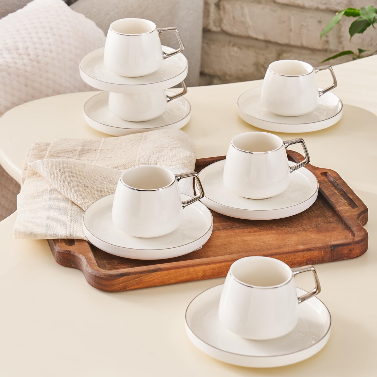 Karaca - Servizio da tè Saturn per 6 persone, 90 ml, in porcellana, per caffè, tè, latte, caffè turco tradizionale, espresso