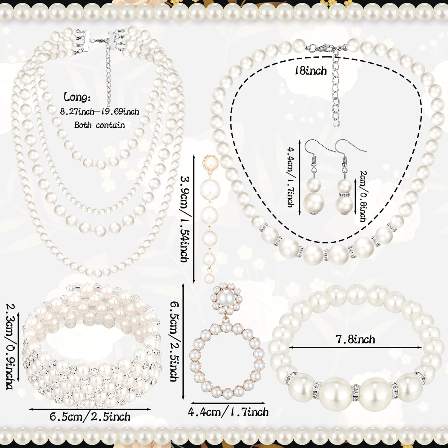 BBTO 8 Pcs Pearl Necklace and Earrings Set for Women Pearl Jewelry Set Faux Necklace Earrings Simulated Bracelets - Image 3