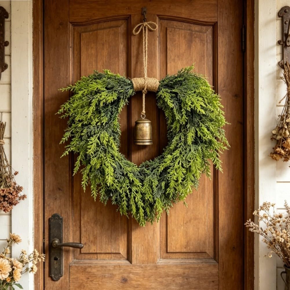 Corona de Navidad bohemia, guirnalda artificial en forma de corazón, 50 cm, decoración festiva para colgar en la pared para puerta del hogar