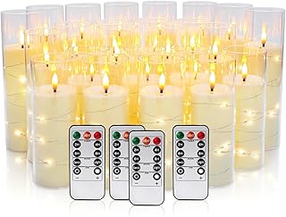 24 Pcs LED Flameless Candles with Remote, 3D Flickering Flame & LED Stri...