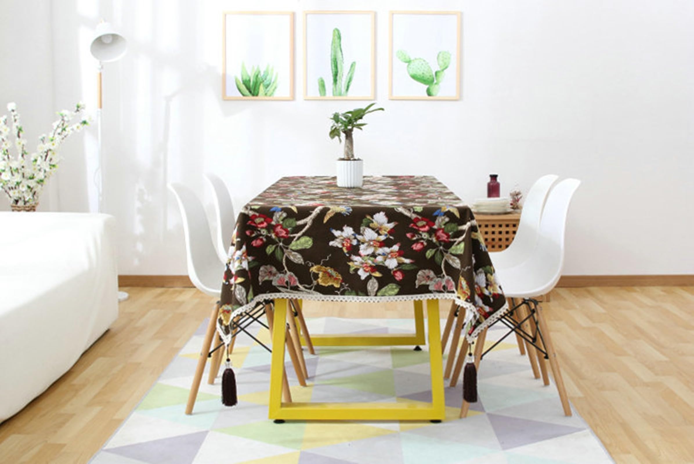 Manteles 140x180cm, Marrón, Rectangular, Mantel de Algodón Floral, Lavable