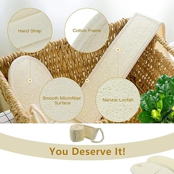 2 Pcs Back Exfoliating Loofah Washer 100% Natural Luffa Loofah Loofah Back Scrubber Exfoliating Back Washers for Shower Back Exfoliator Strap Bath Sponge Body Scrubber 