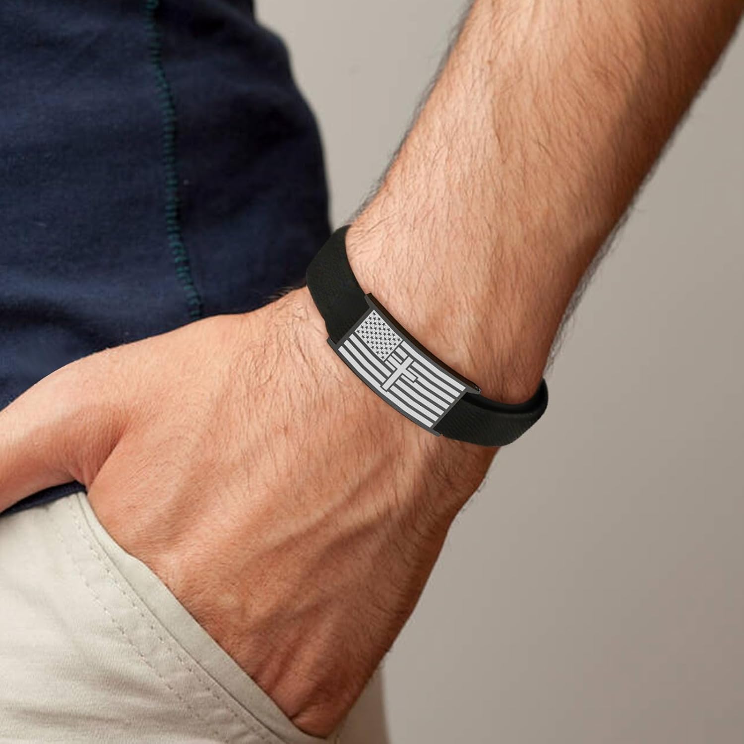 MEALGUET Men's Bracelet Gifts for Men : American Flag Stretch Band Cross Bracelet Faith Bible Verse Christian Religious Inspirational Jewelry for Son Grandson Nephew Boyfriend Dad,Adjustable - Image 2