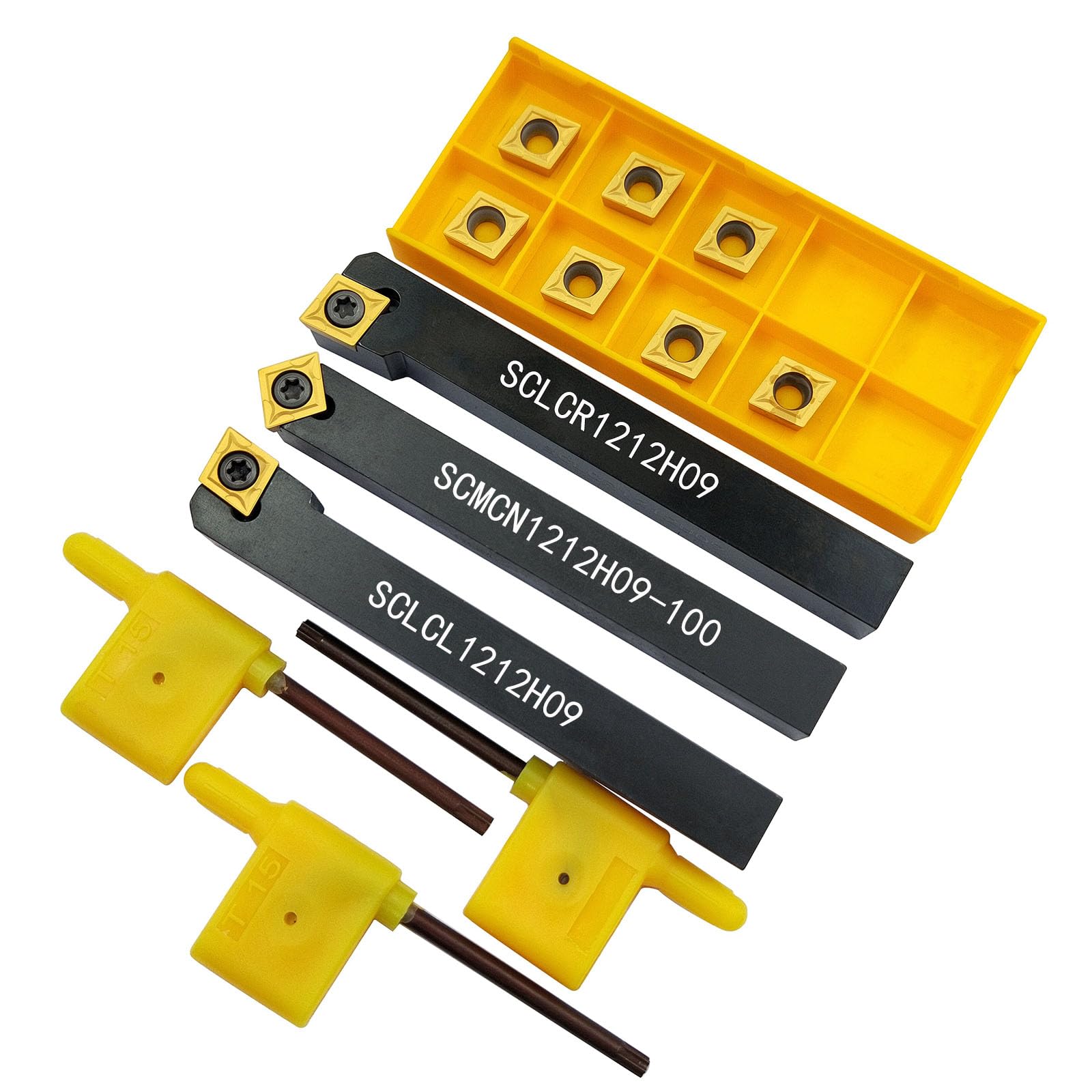1/2" Outil de tournage 12mm SCLCR1212H09+SCLCL1212H09 + SCMCN1212H09 CNC Porte-outil de tournage externe pour tour ensemble, et 10pièces CCMT09T304 / CCMT32.51 inserts indexables en carbure