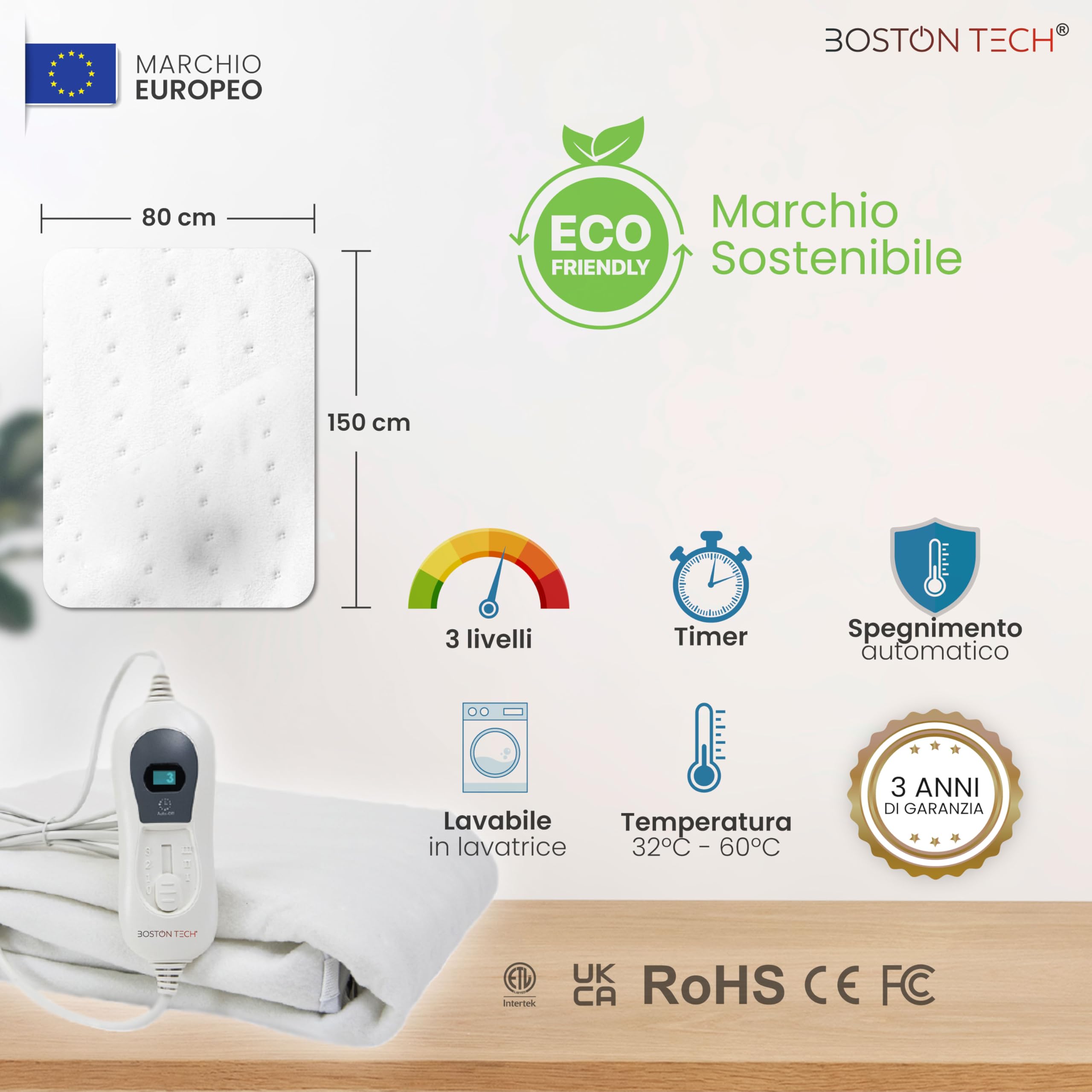 Scaldaletto Elettrico DreamyHeat | Microfibra Morbida 150x80 cm + Facile Fissaggio al Materasso | 3 Livelli di Temperatura + Riscaldamento Rapido + Spegnimento Automatico | Lavabile in Lavatrice