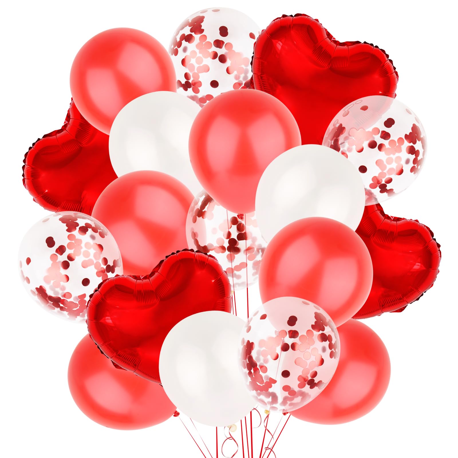 30pcs Globos Corazones y Redondas San Valentín Rojo Blanco con 2 Rollos de Cinta para Decoración Boda Fiestas Aniversario