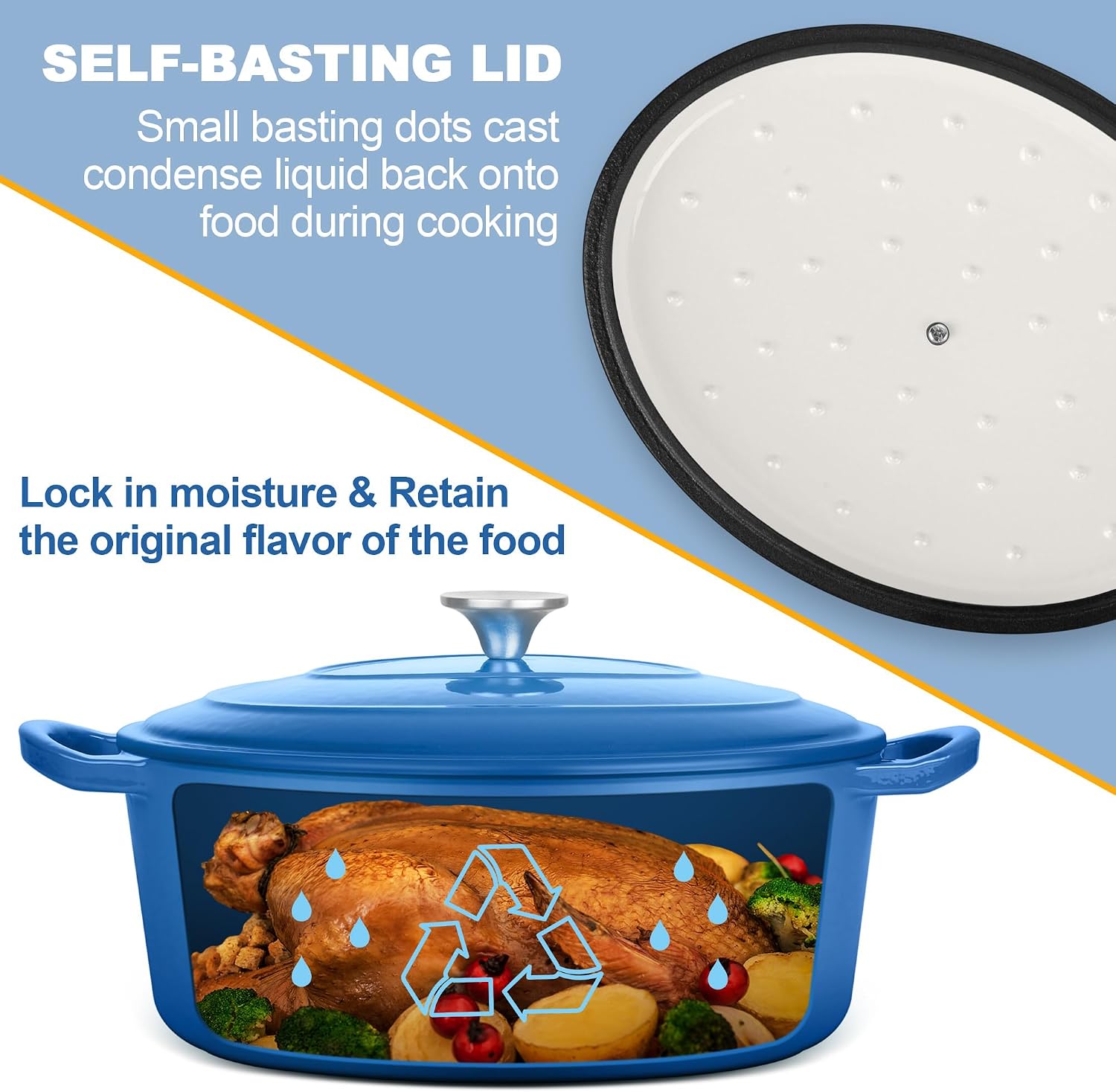 E-far 5QT Oval Dutch Oven Pot with Lid, Blue Enameled Cast Iron Dutch Oven