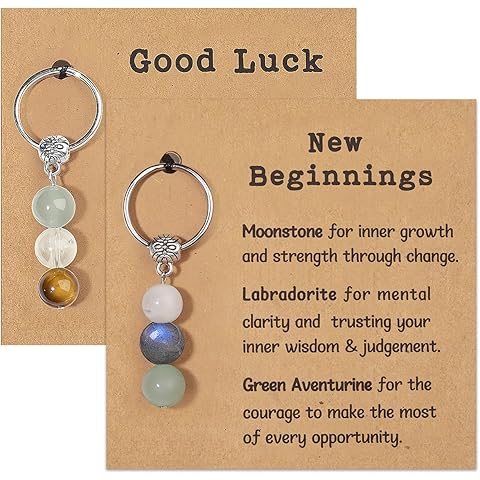 2 Pack Natural Crystals Keychain Gift for New Beginnings, Small Healing Stones Keychains for Anxiety Relief. Healing Crystals, Keychain For Coworker, Teacher, Friend, Senior, Retirement Gift For Woman