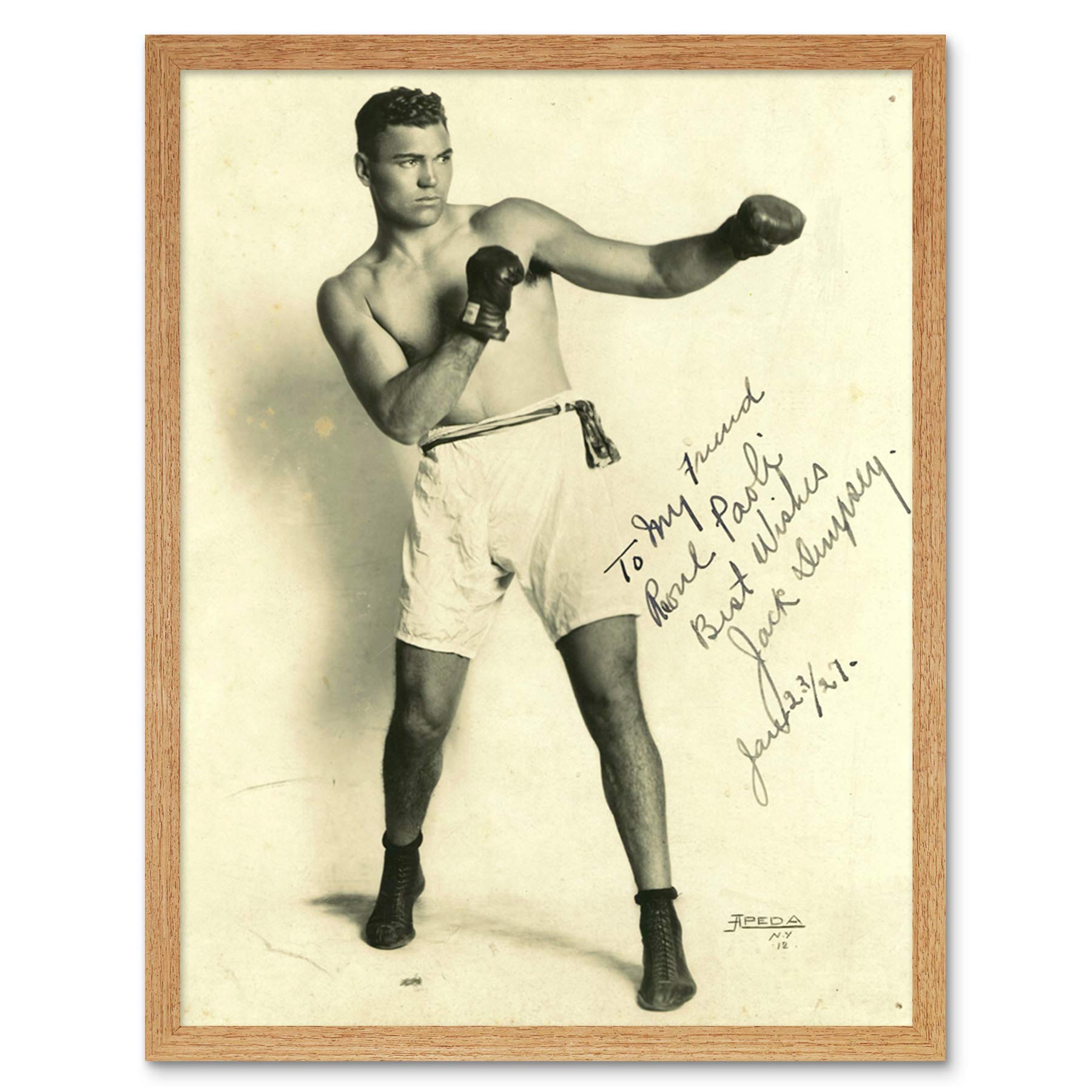 Boxer Mauler Jack Dempsey Autographed Studio Photo Art Print Framed Poster Wall Decor 12x16 inch