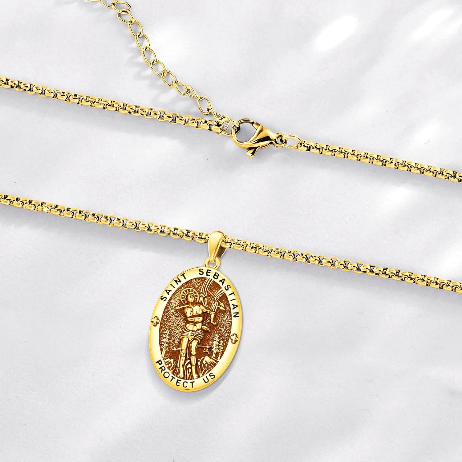 Saint Necklace S925 Sterling Silver Patron St Amulet Medal Protection Pendant Jewelry for Men Women
